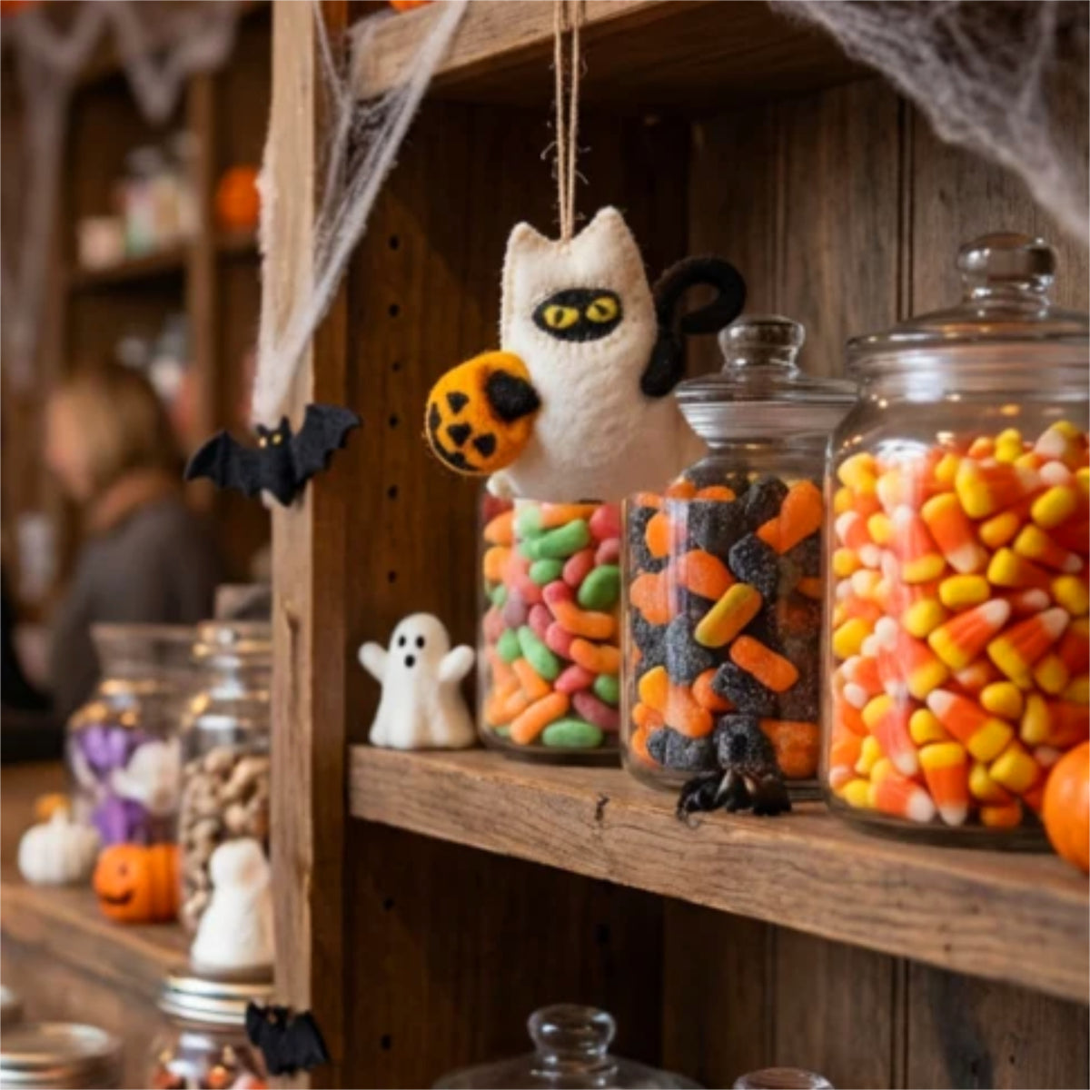 Felt Ghost Cat Hanging Halloween Decoration