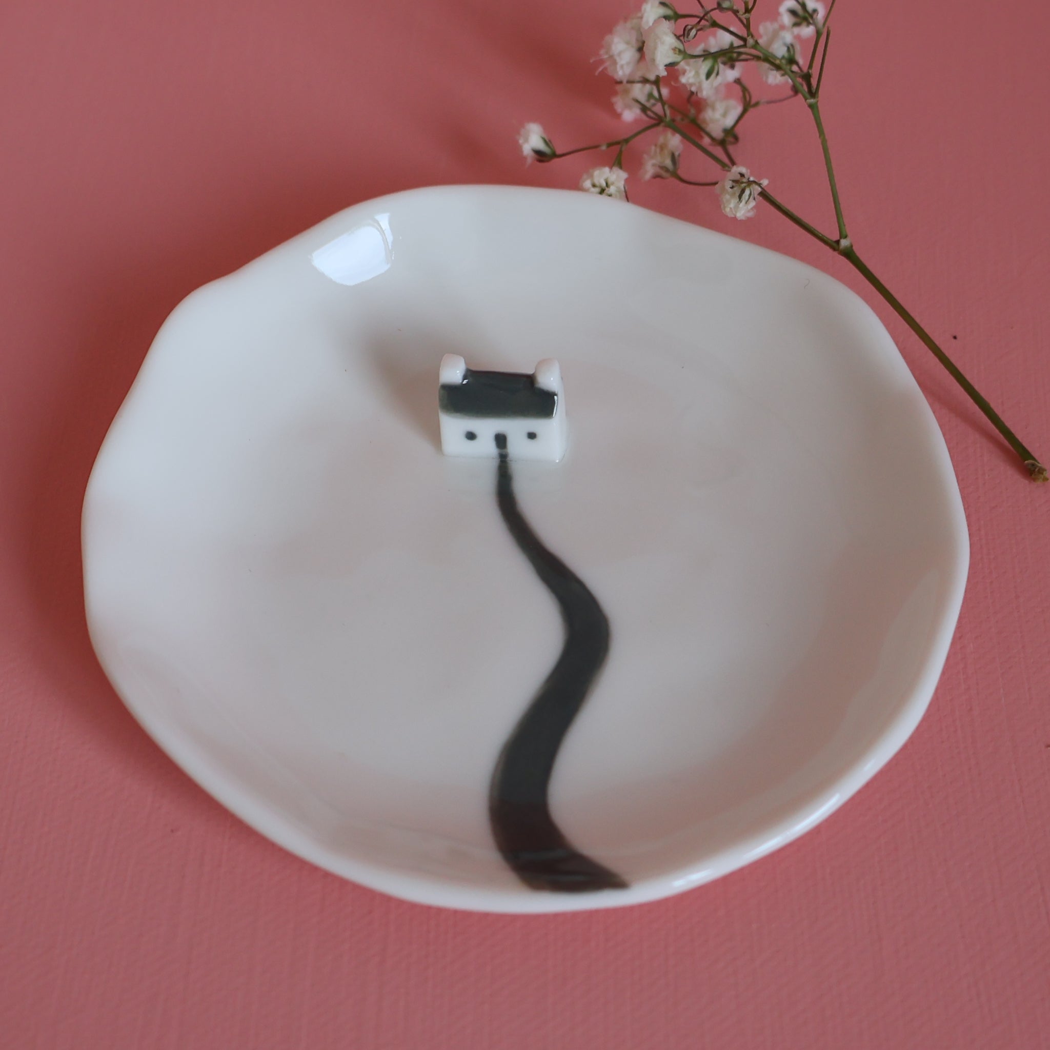 East Of India Porcelain Trinket Dish with House - Gift Boxed