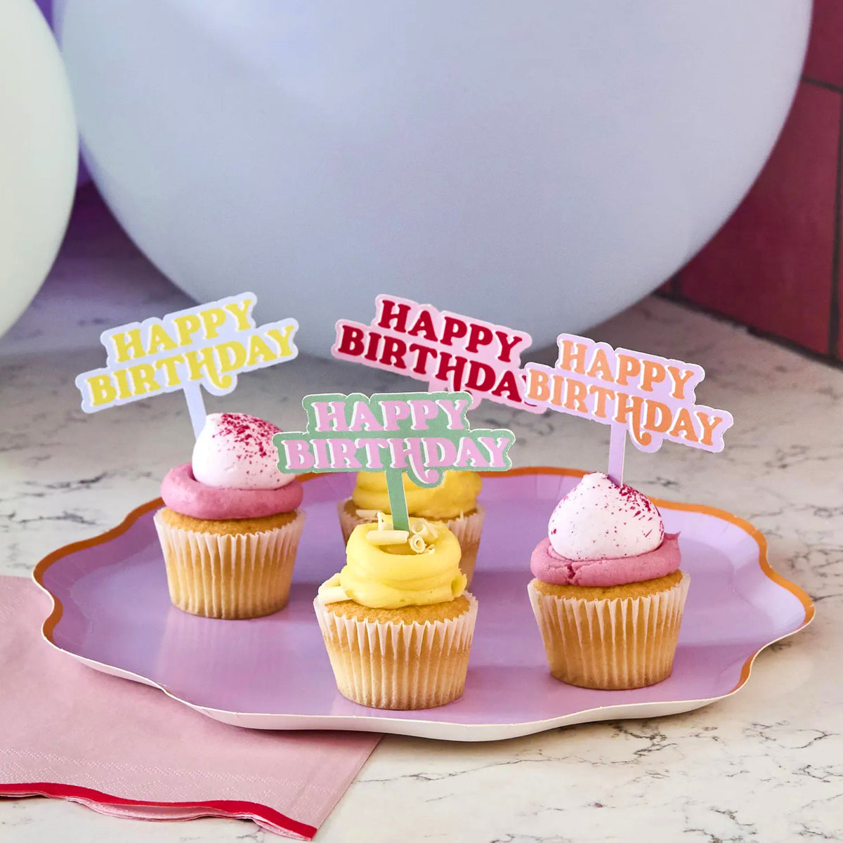 Colourful Happy Birthday Cupcake Toppers x 12