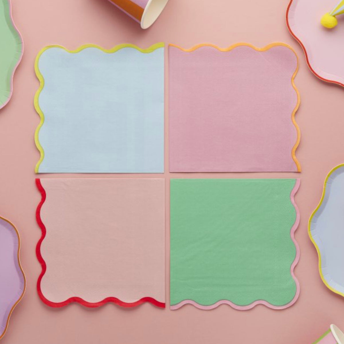 Wavy Edge Colourful Paper Napkins x 16
