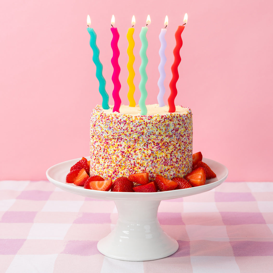 Tall Colourful Wavy Cake Candles - Pack of 12