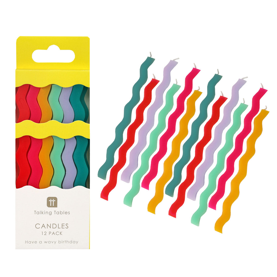 Tall Colourful Wavy Cake Candles - Pack of 12