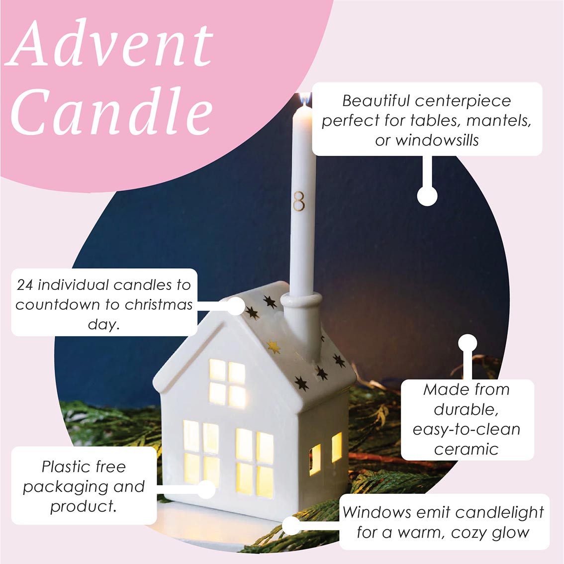 Ceramic House and Advent Candle Set
