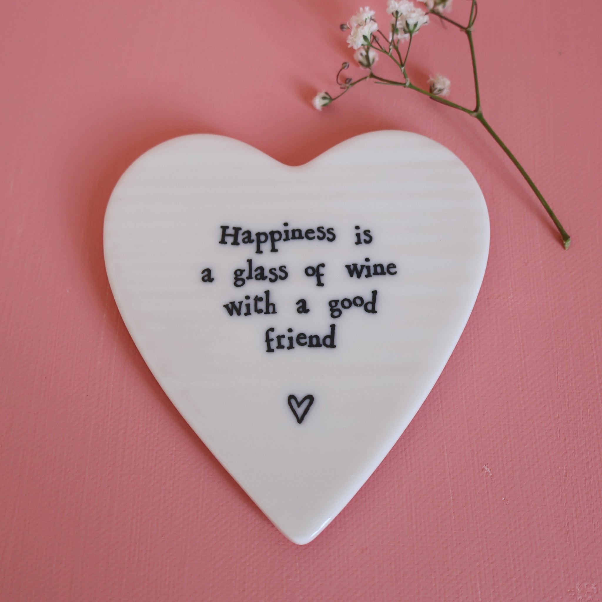 East of India 'Happiness is a Glass of Wine' Porcelain Heart Coaster