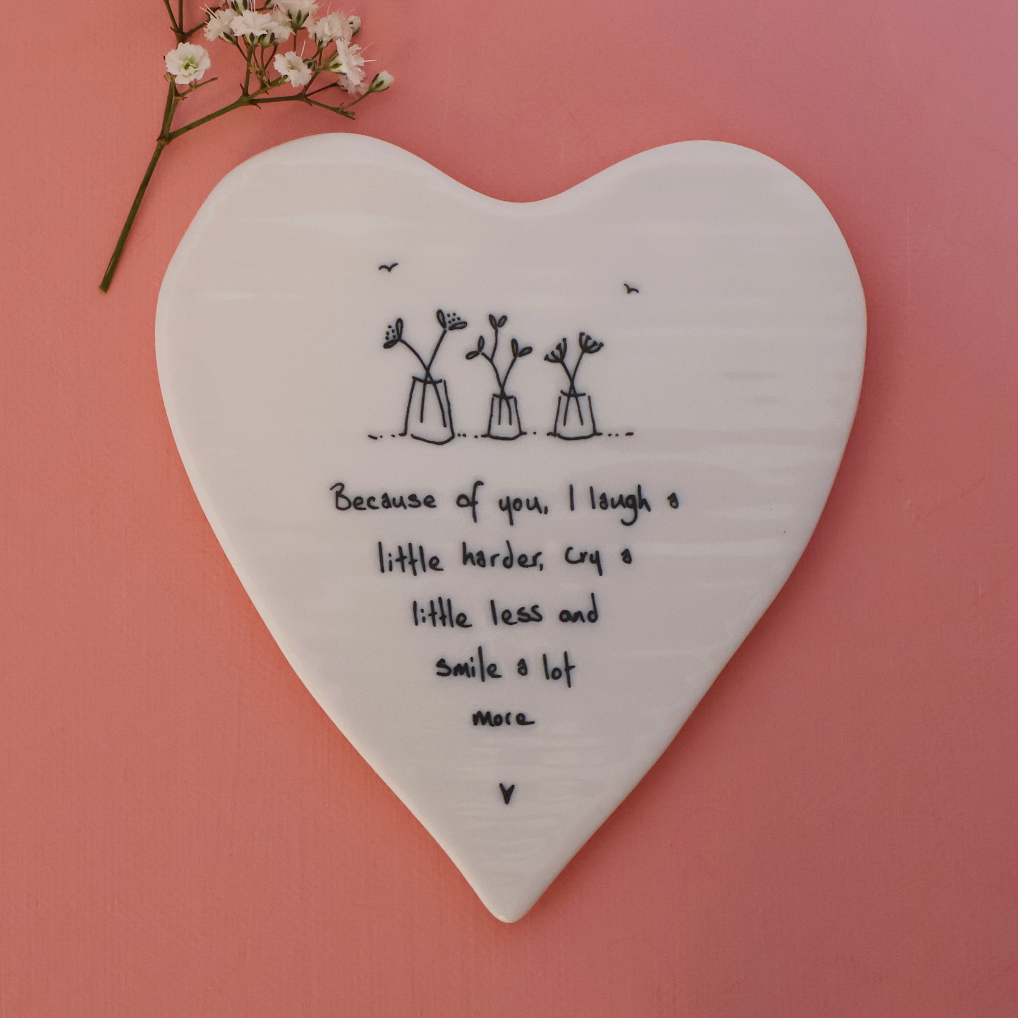 East of India 'Because of You I Laugh a Little Harder' Porcelain Heart Coaster
