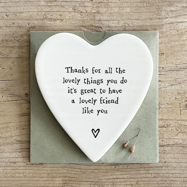 East of India 'Lovely Things' Porcelain Heart Shaped Coaster