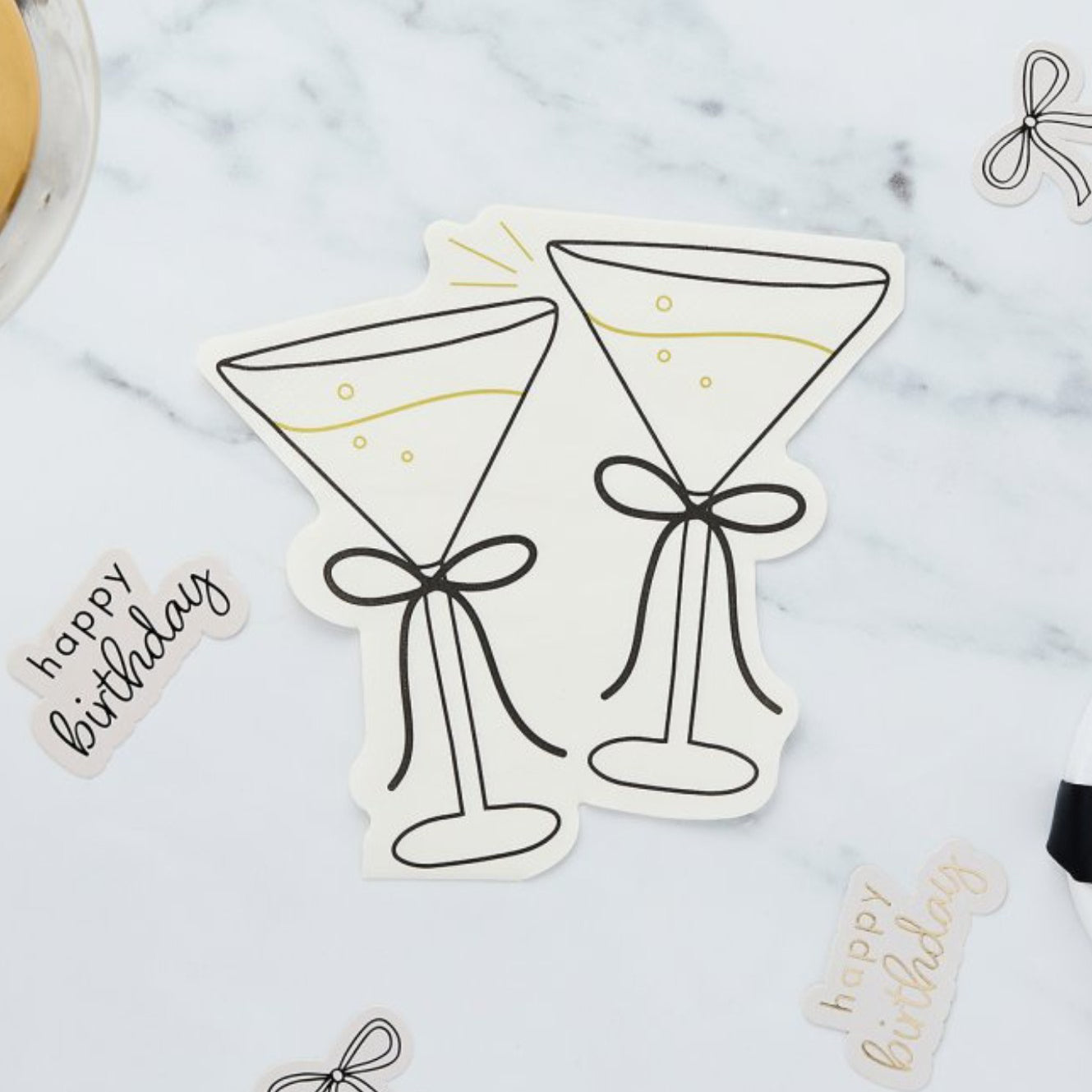 Cream & Black Cocktail Glass Shaped Napkins x 16