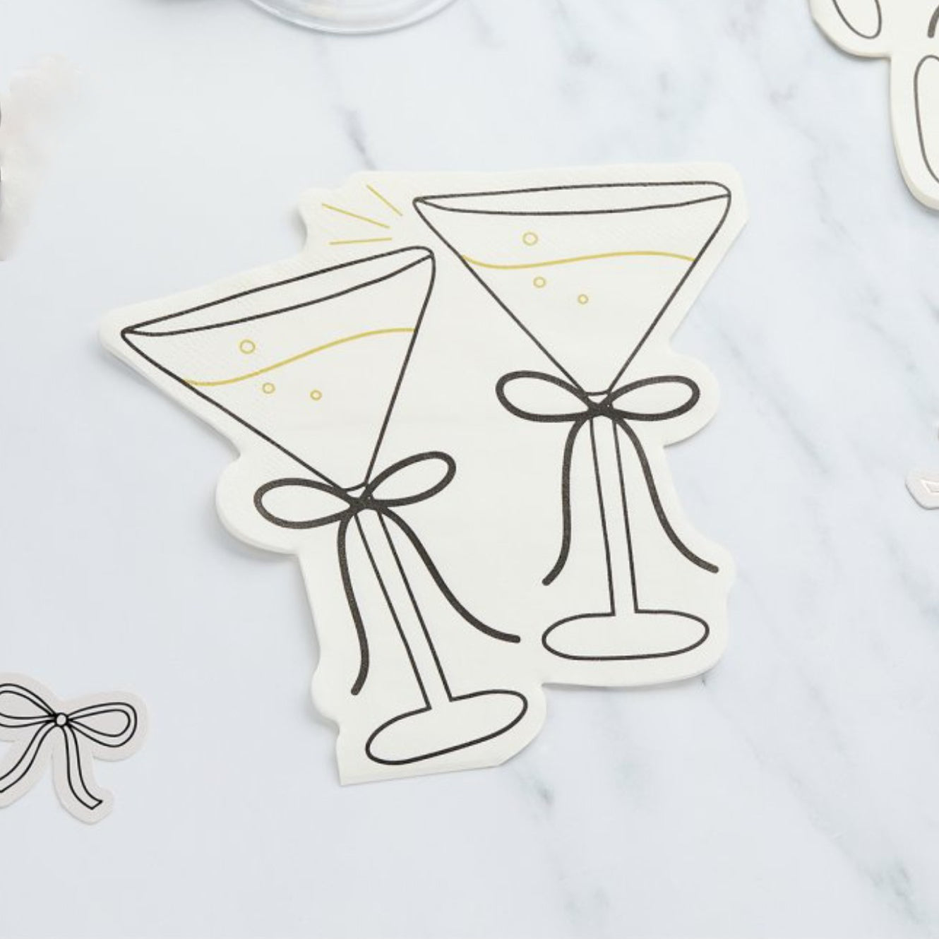 Cream & Black Cocktail Glass Shaped Napkins x 16