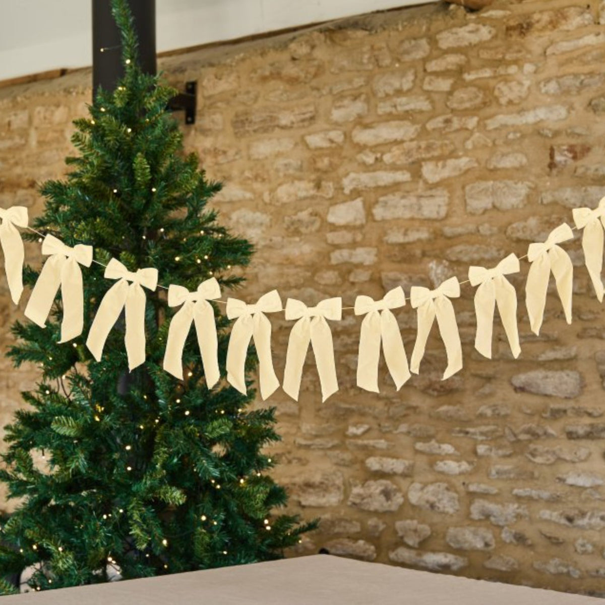 Cream Velvet Bow Garland - 2 Metres