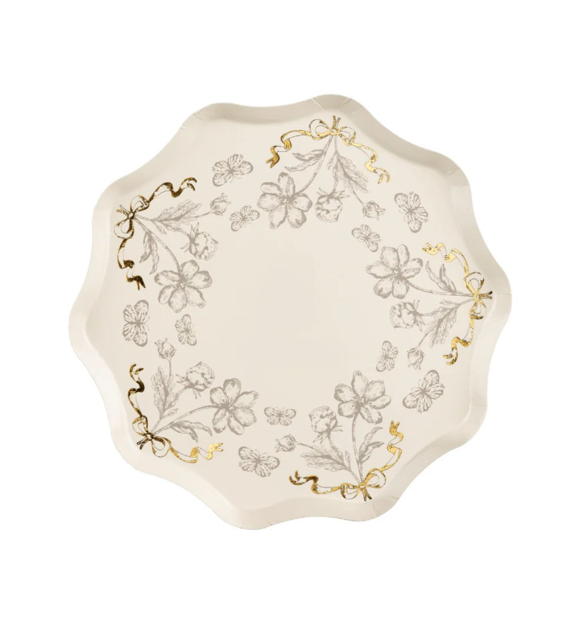 Cream & Gold Floral Paper Plates x 6