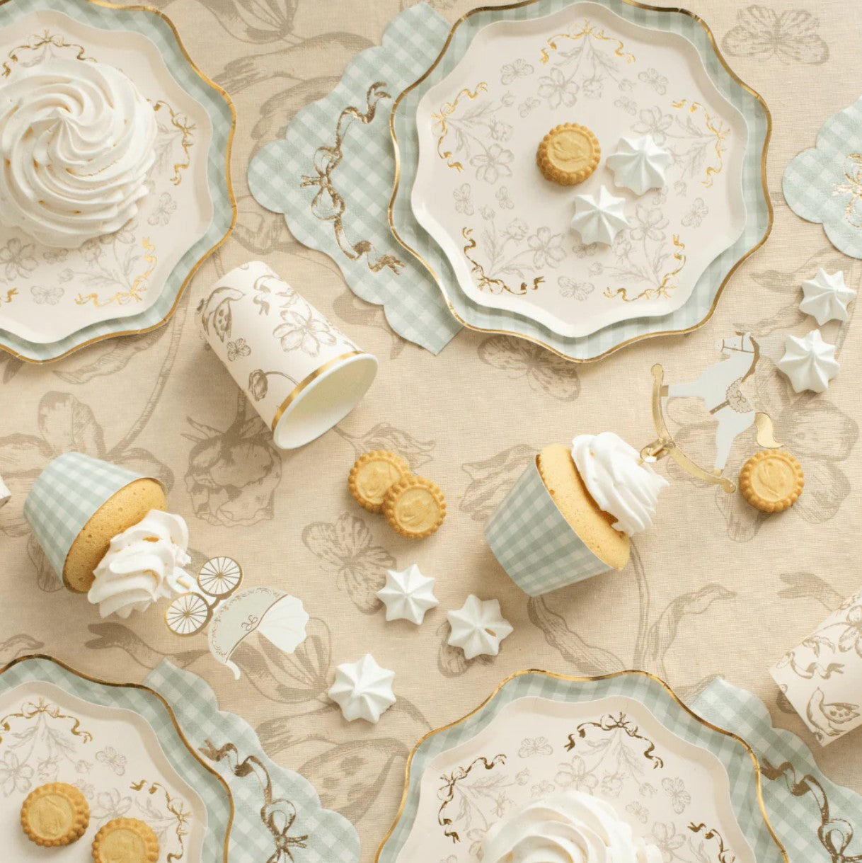 Cream & Gold Floral Party Cups x 6