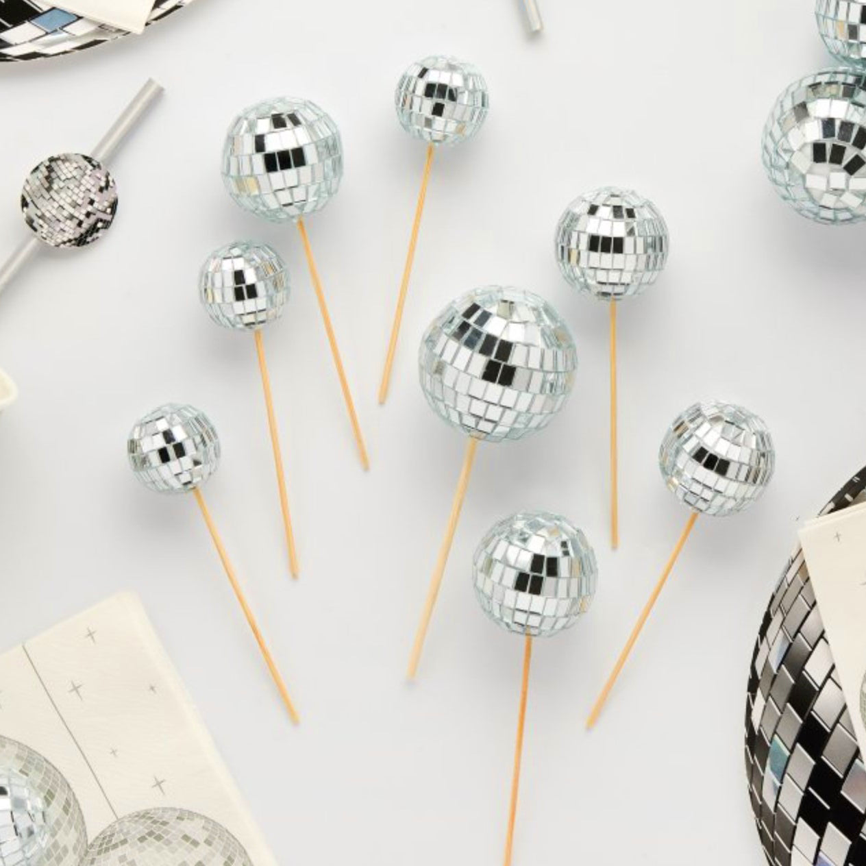 Silver Disco Ball Cake Decorations – Pack of 8