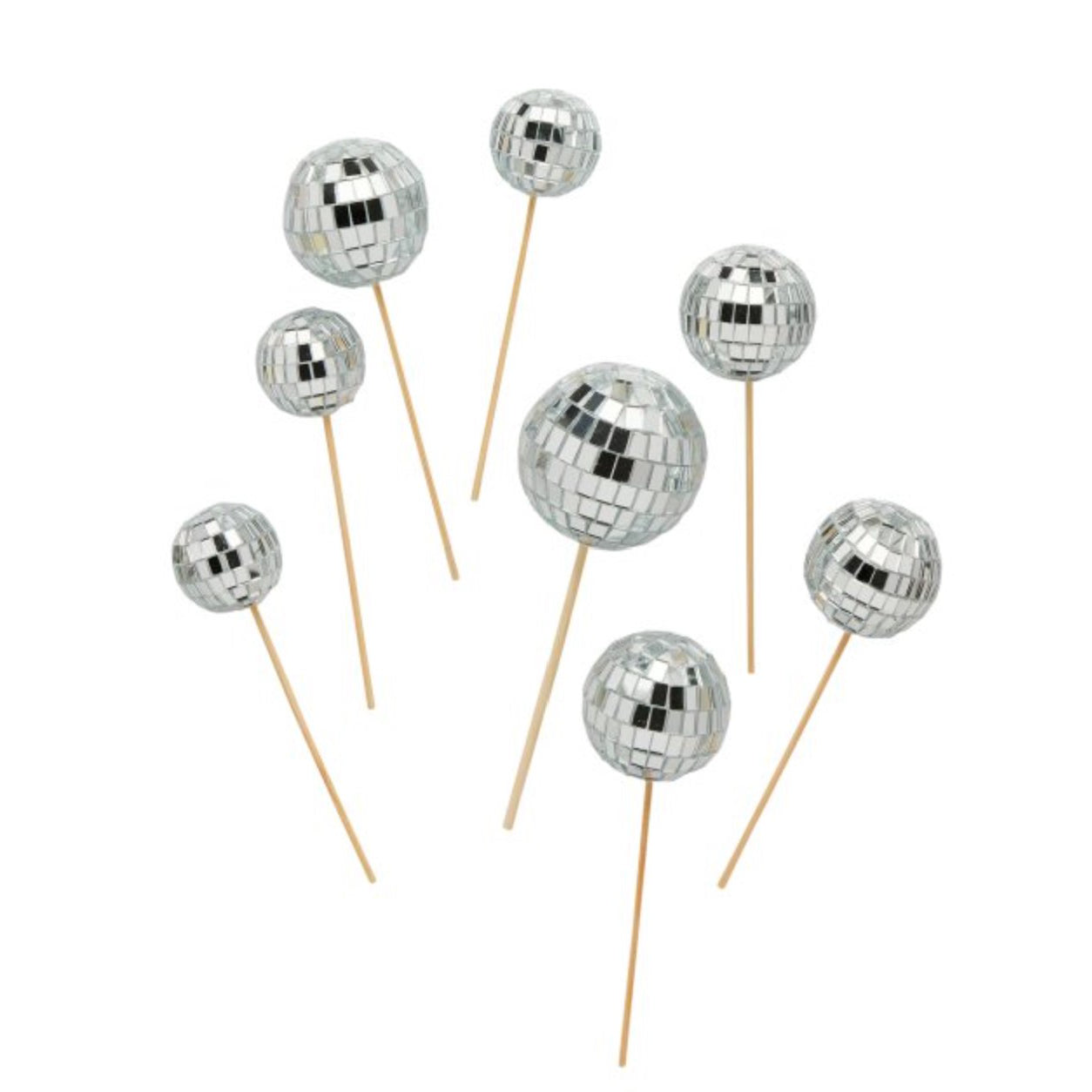 Silver Disco Ball Cake Decorations – Pack of 8
