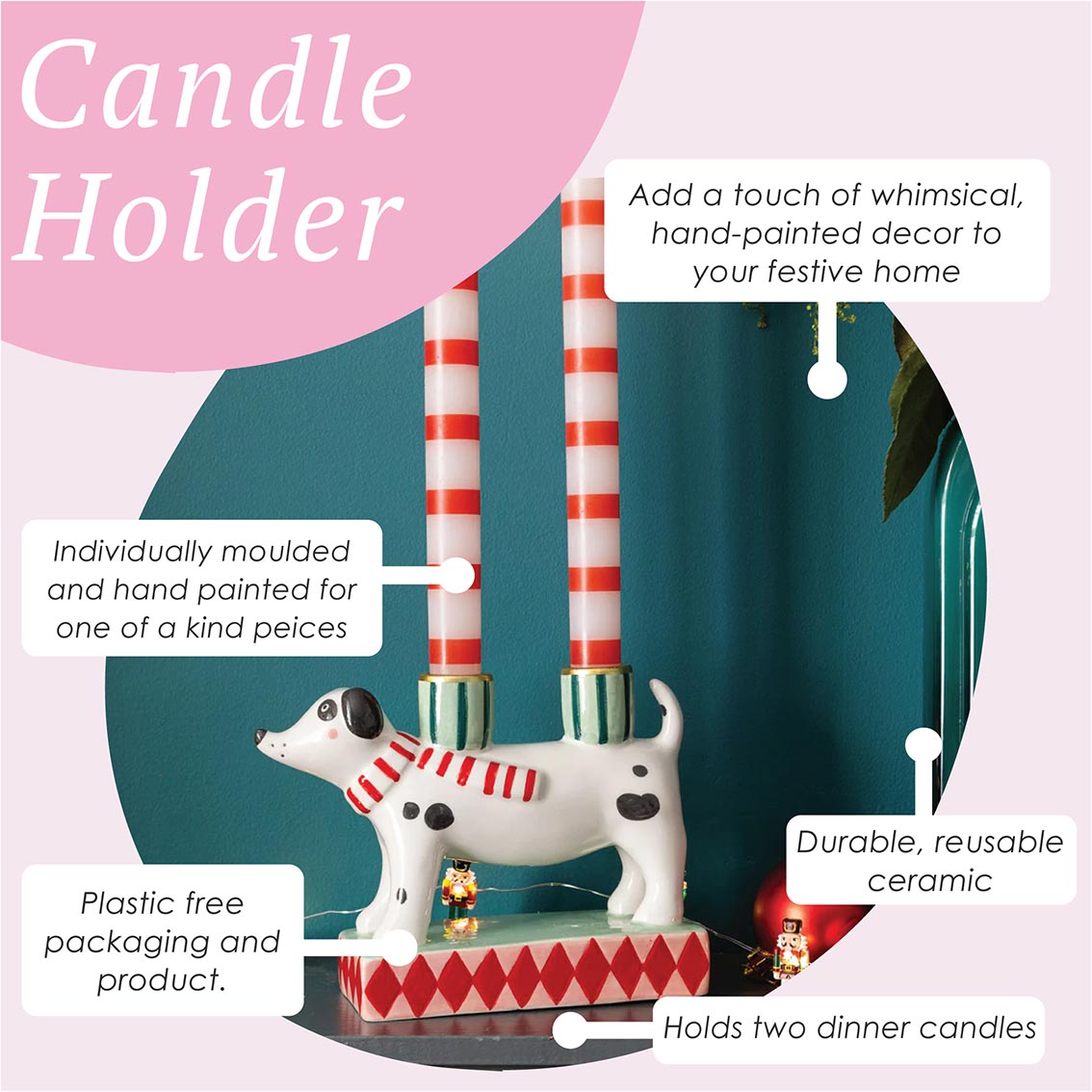 Ceramic Dog Christmas Candle Holder