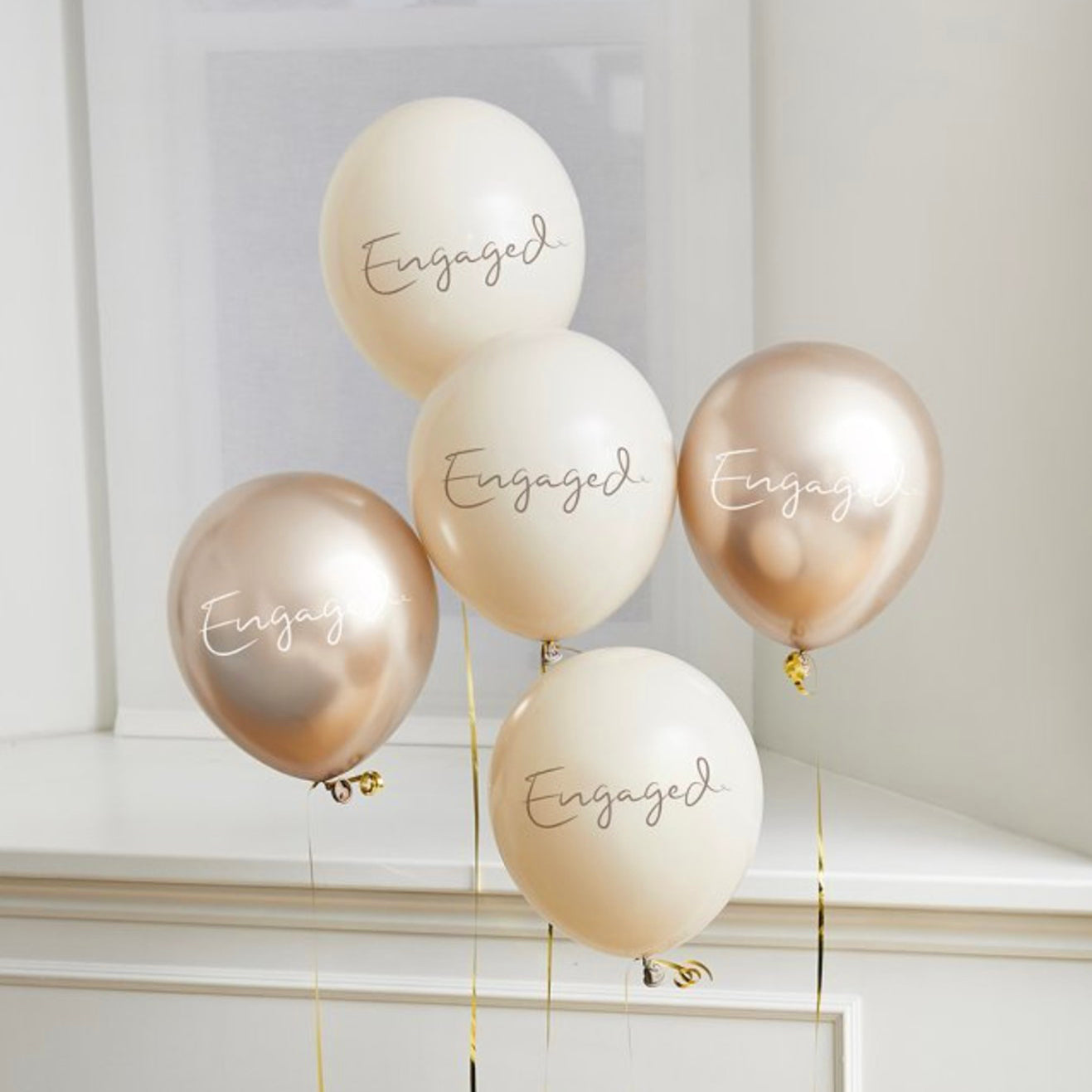 Engagement Balloons Gold & Cream x 5