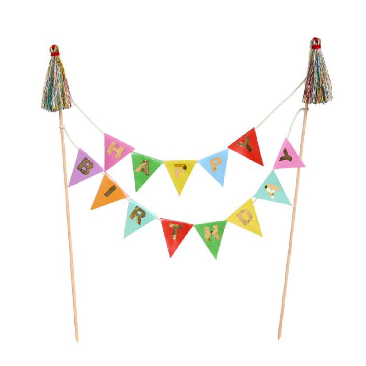 Happy Birthday Bunting Card Cake Topper with Tassels