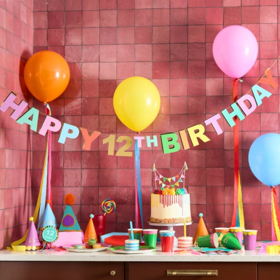 Happy Birthday Bunting Card Cake Topper with Tassels