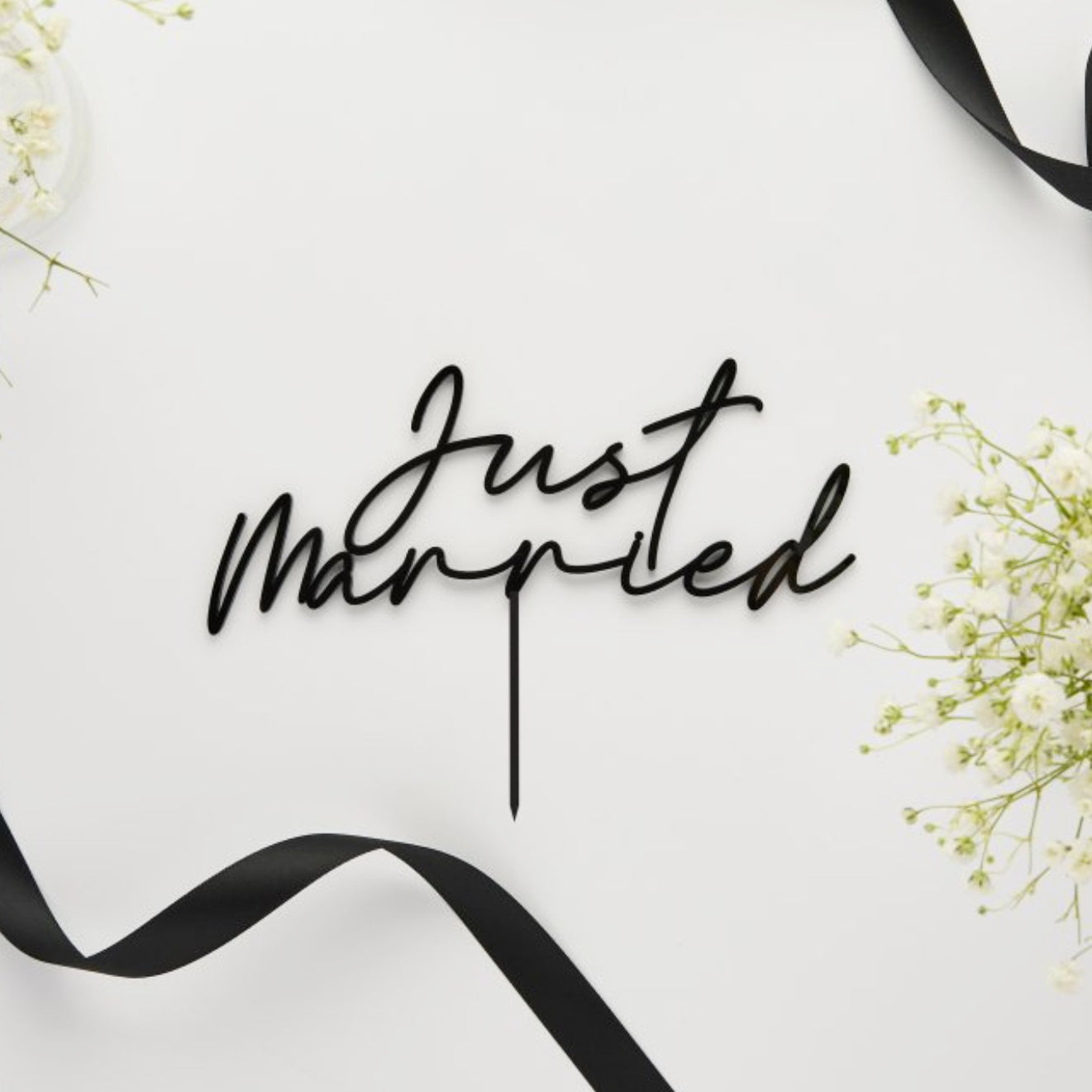 Black 'Just Married' Acrylic Cake Topper