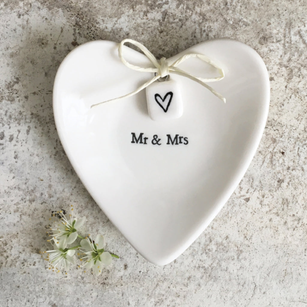 Mr & Mrs Heart Shaped Porcelain Ring Dish
