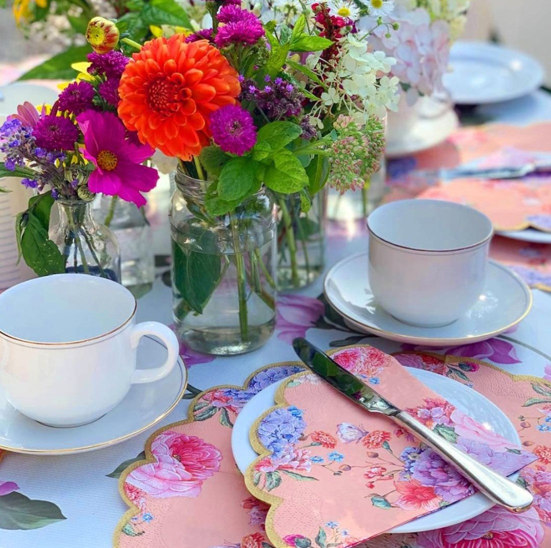 Peach Floral Napkins x 20
