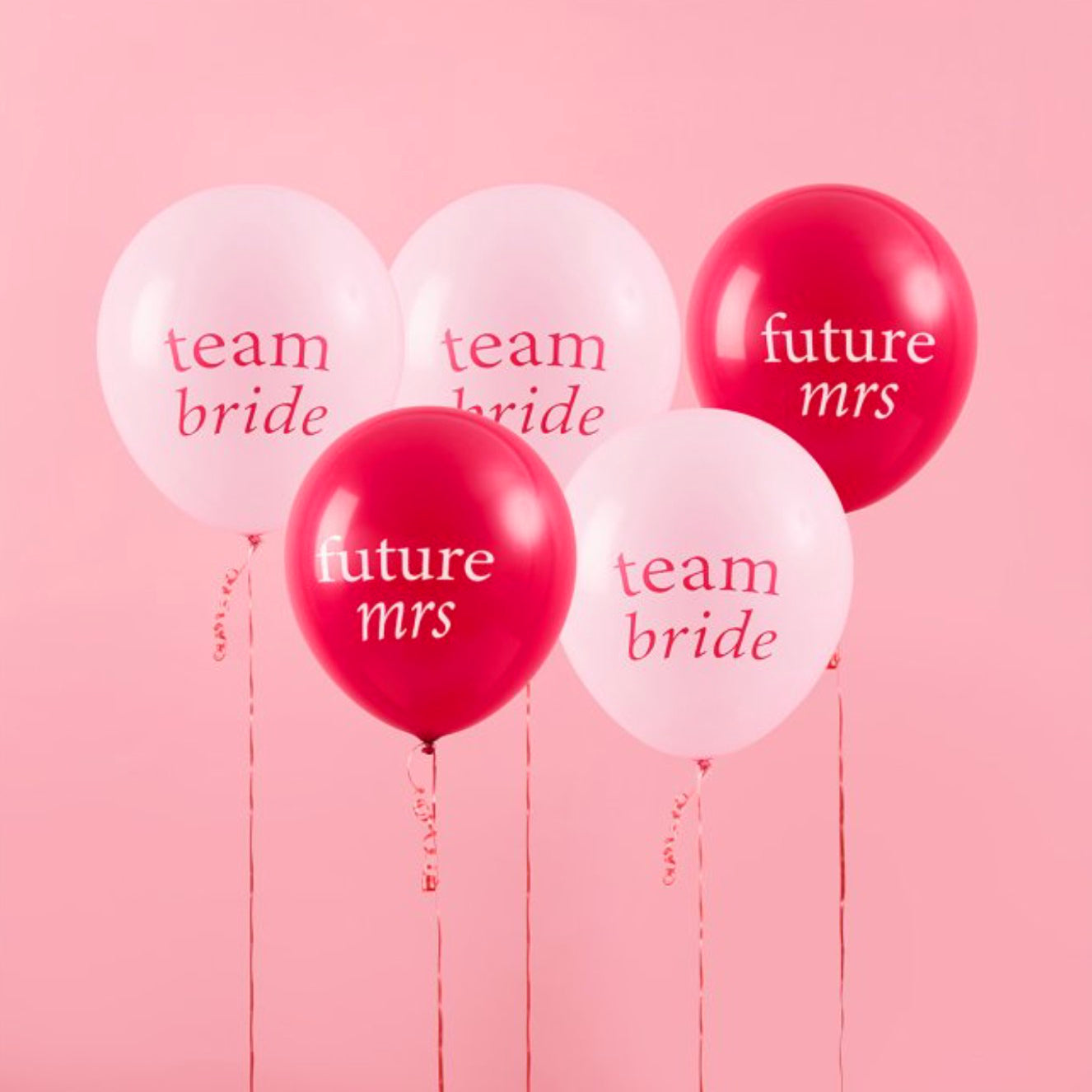 Pink and Red Team Bride Balloons x 5