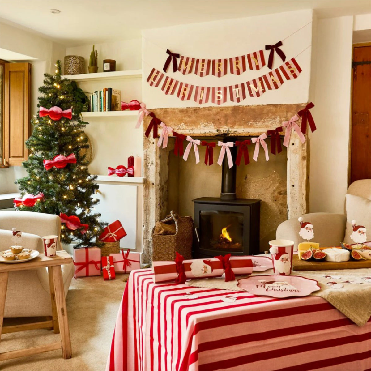Pink & Red Velvet Bow Garland - 2 Metres