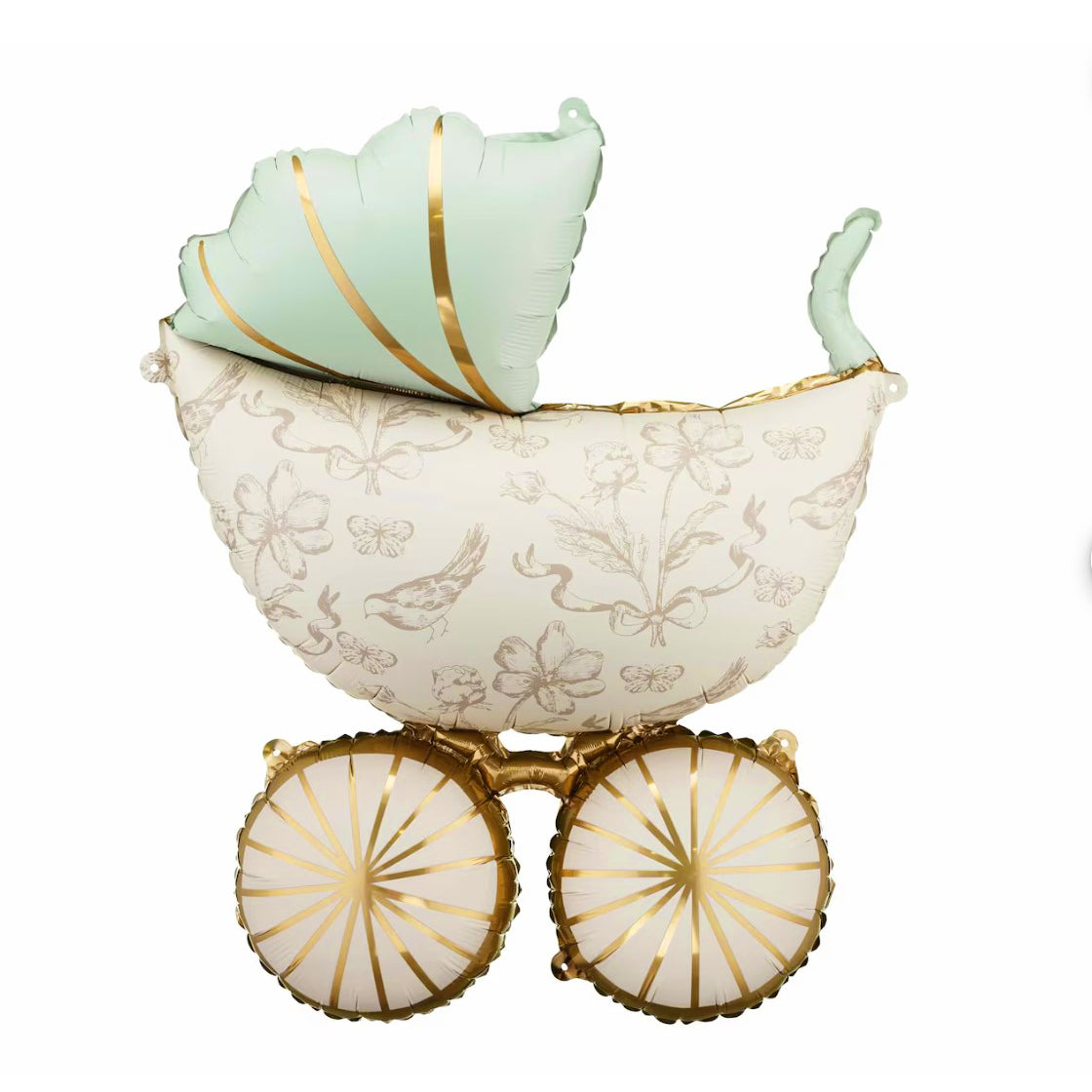 Large Cream, Gold & Light Green Baby Pram Foil Balloon