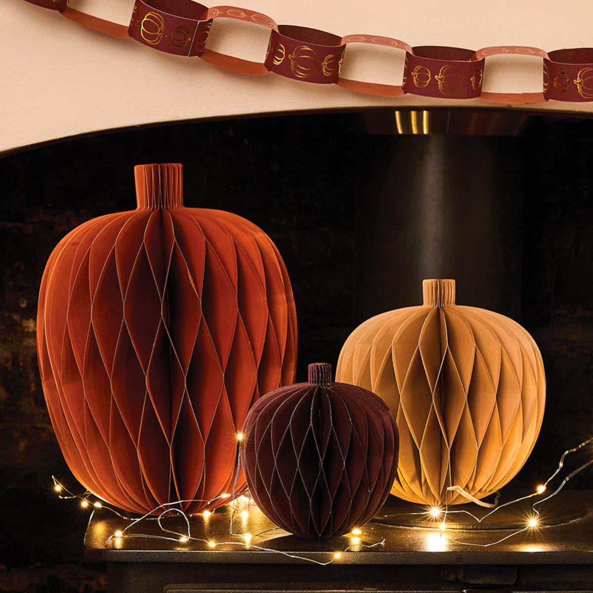 Halloween Pumpkin Honeycomb Decorations Set of 3