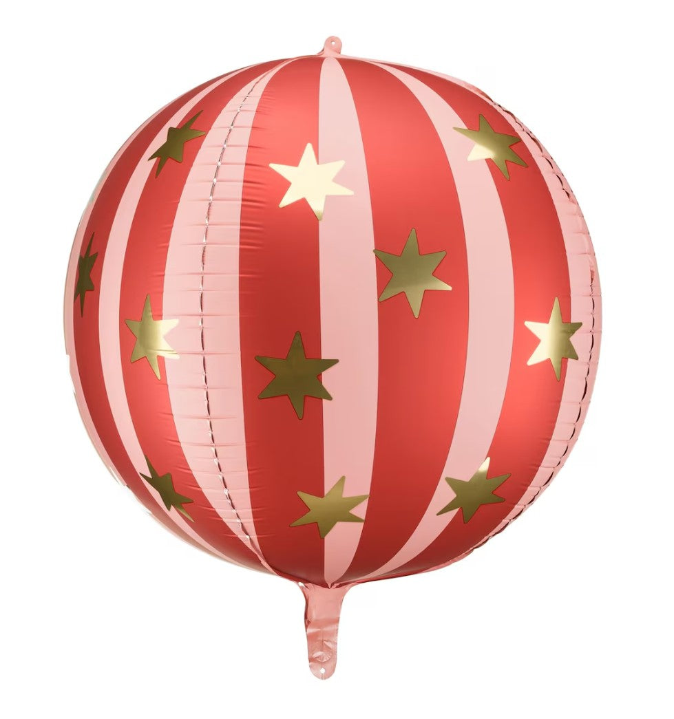 Pink & Red Globe Balloon With Gold Stars