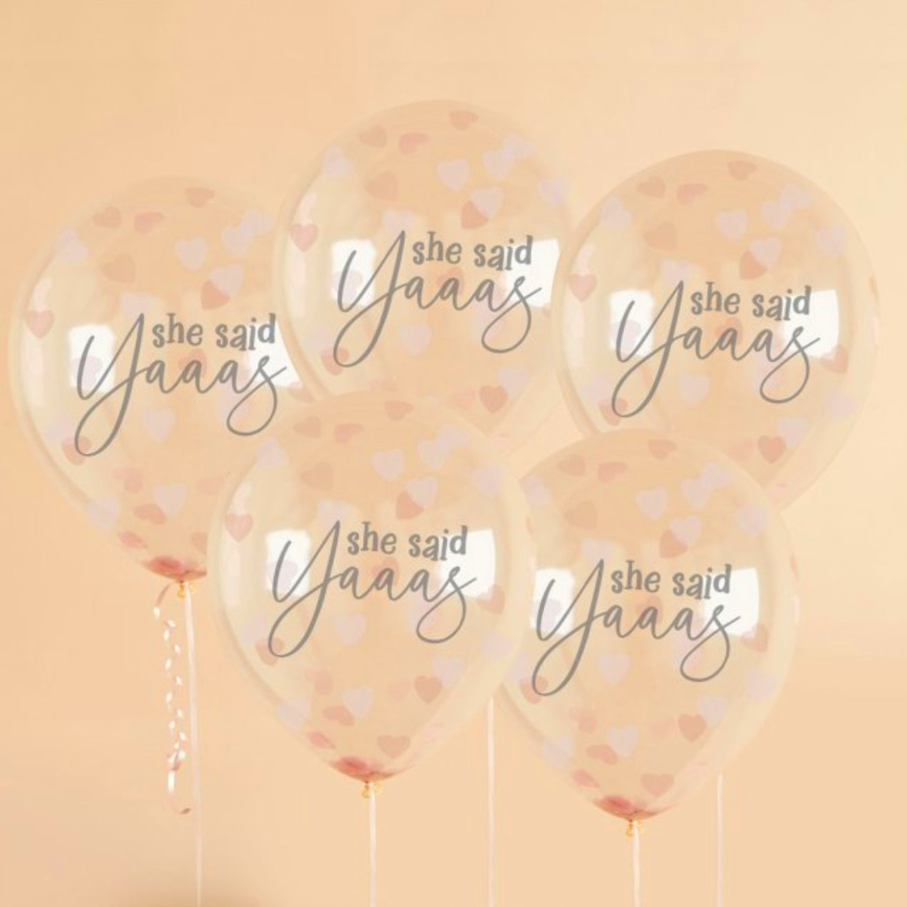 Rose Gold 'She Said Yaaas' Confetti Balloons x 5
