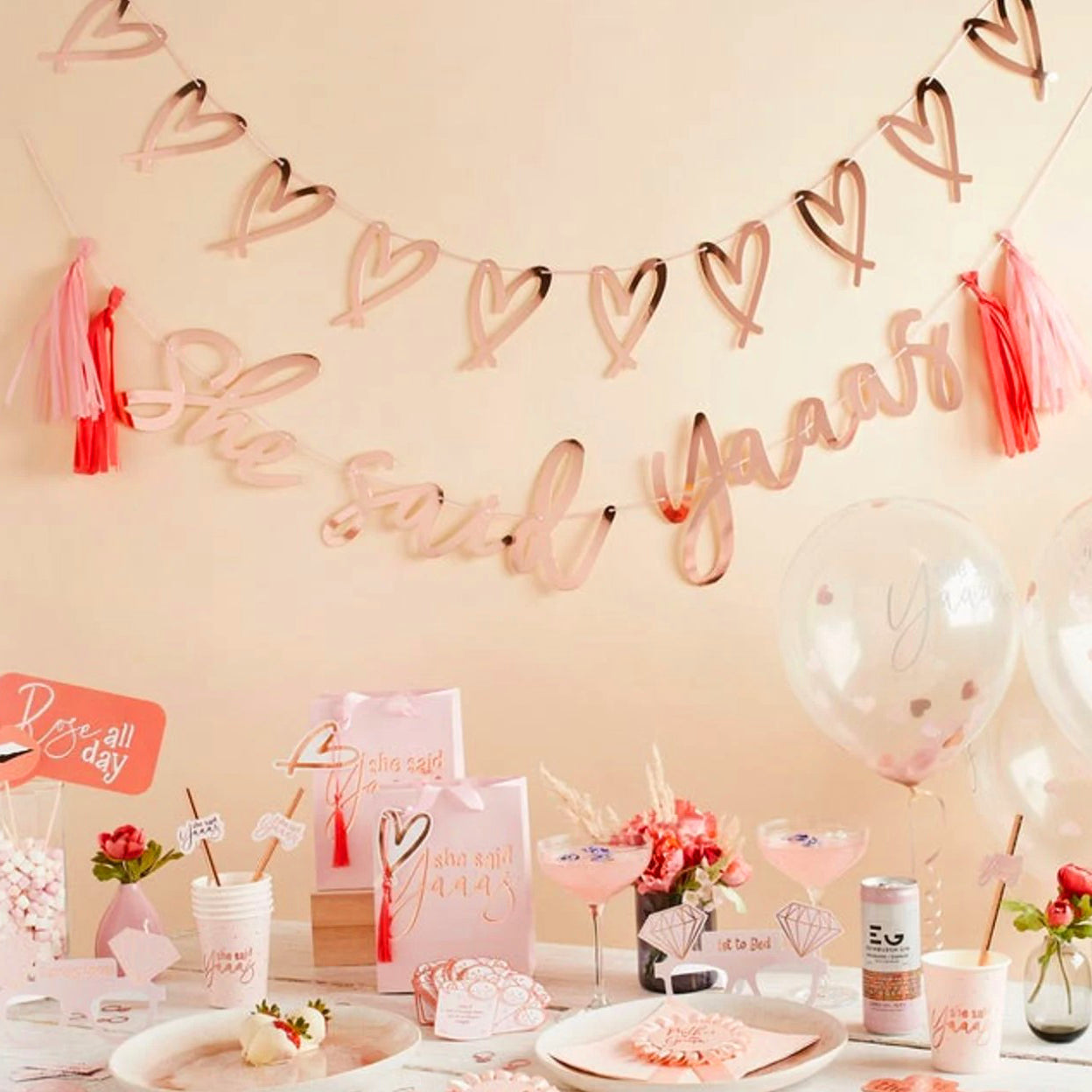 Rose Gold She Said Yaaas Hen Party Banner With Tassels
