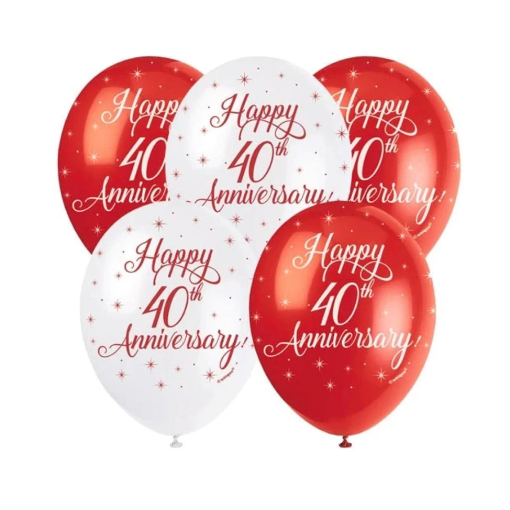 Ruby Wedding Anniversary Balloons x 5
