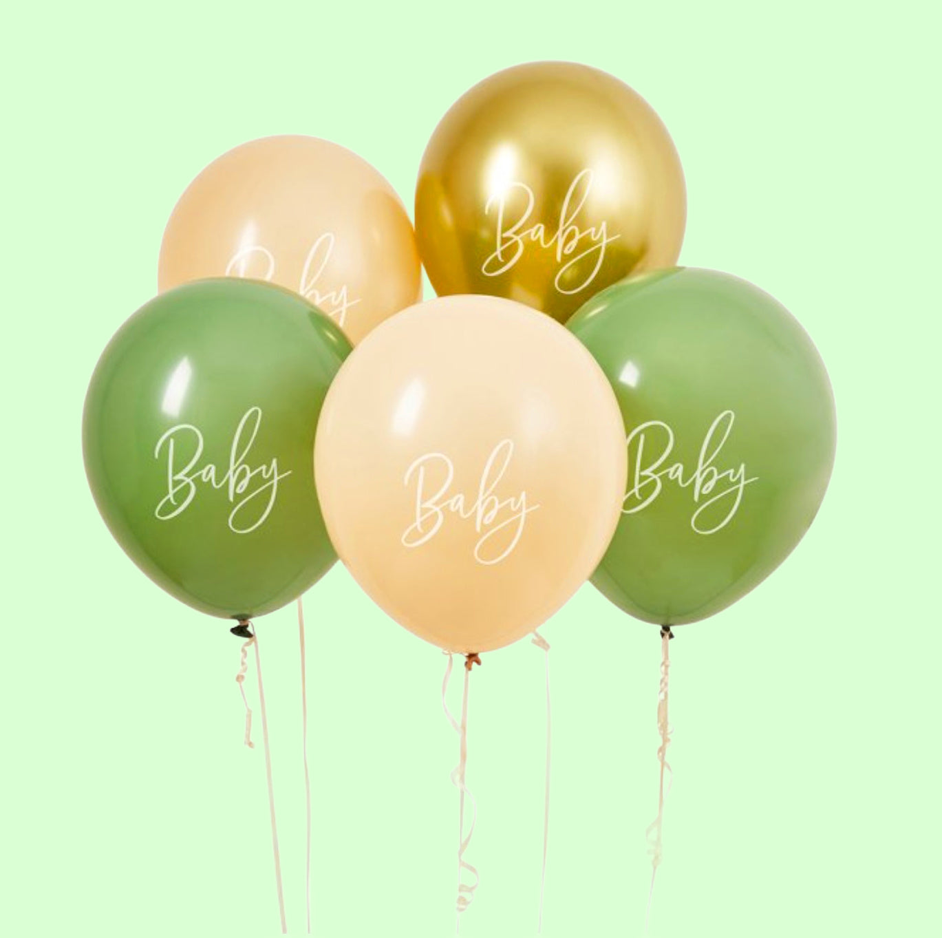 Sage, Cream & Gold Baby Shower Balloons x 5
