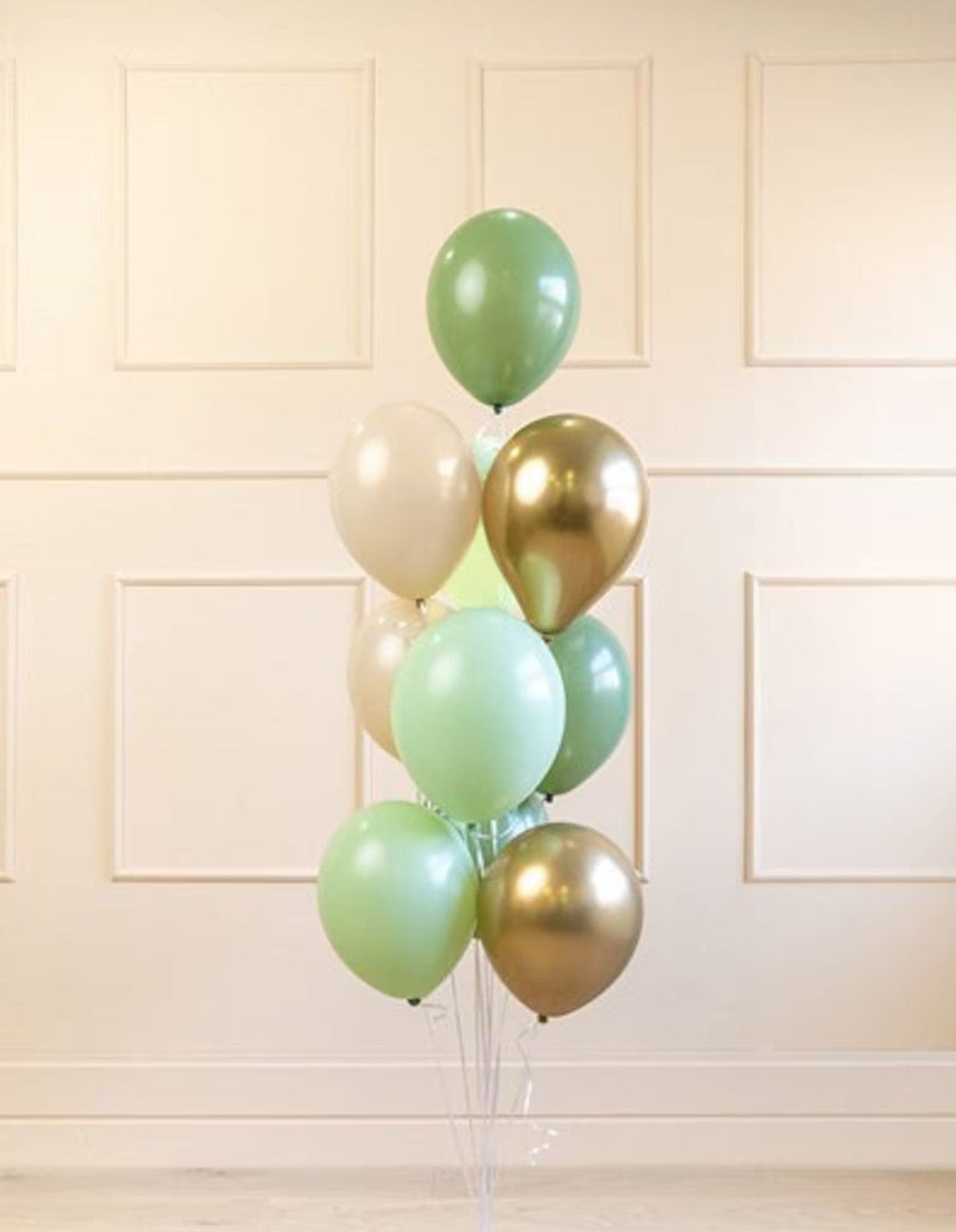 Elegant Sage Green Alabaster and Gold Balloons x 10