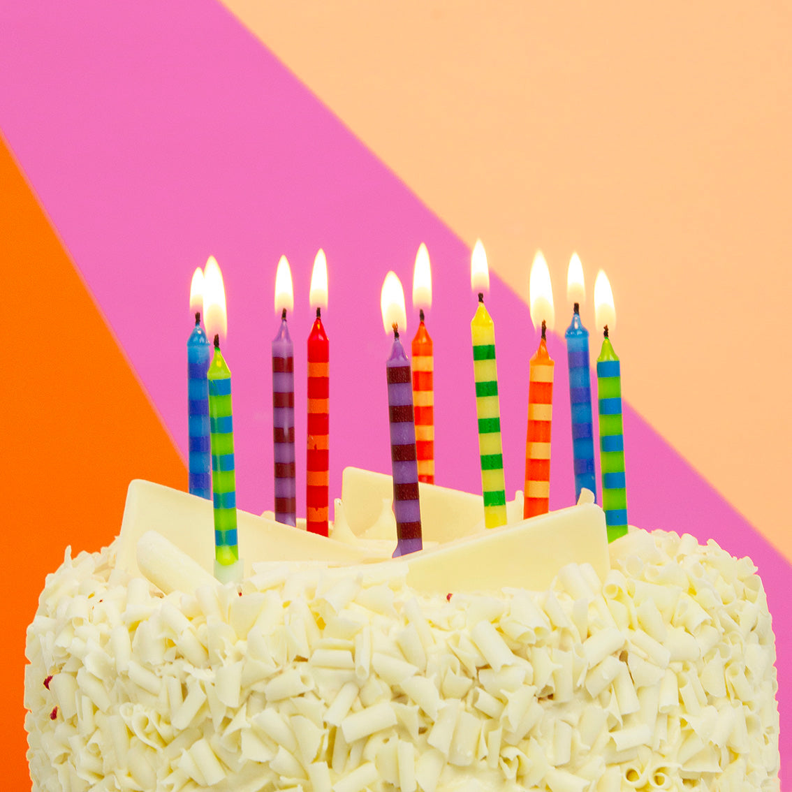 Striped Multi - Coloured Birthday Candles x 24