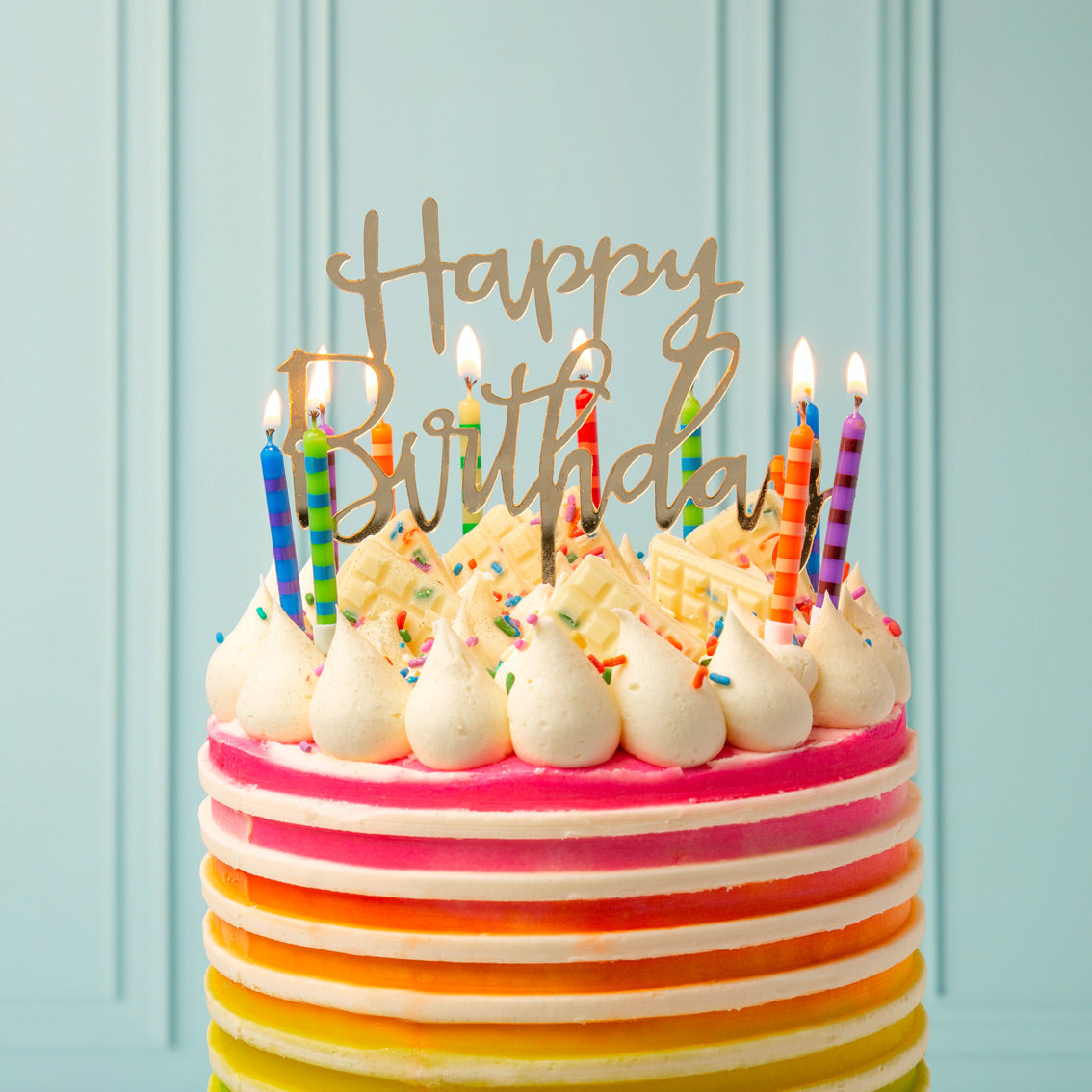 Striped Multi - Coloured Birthday Candles x 24