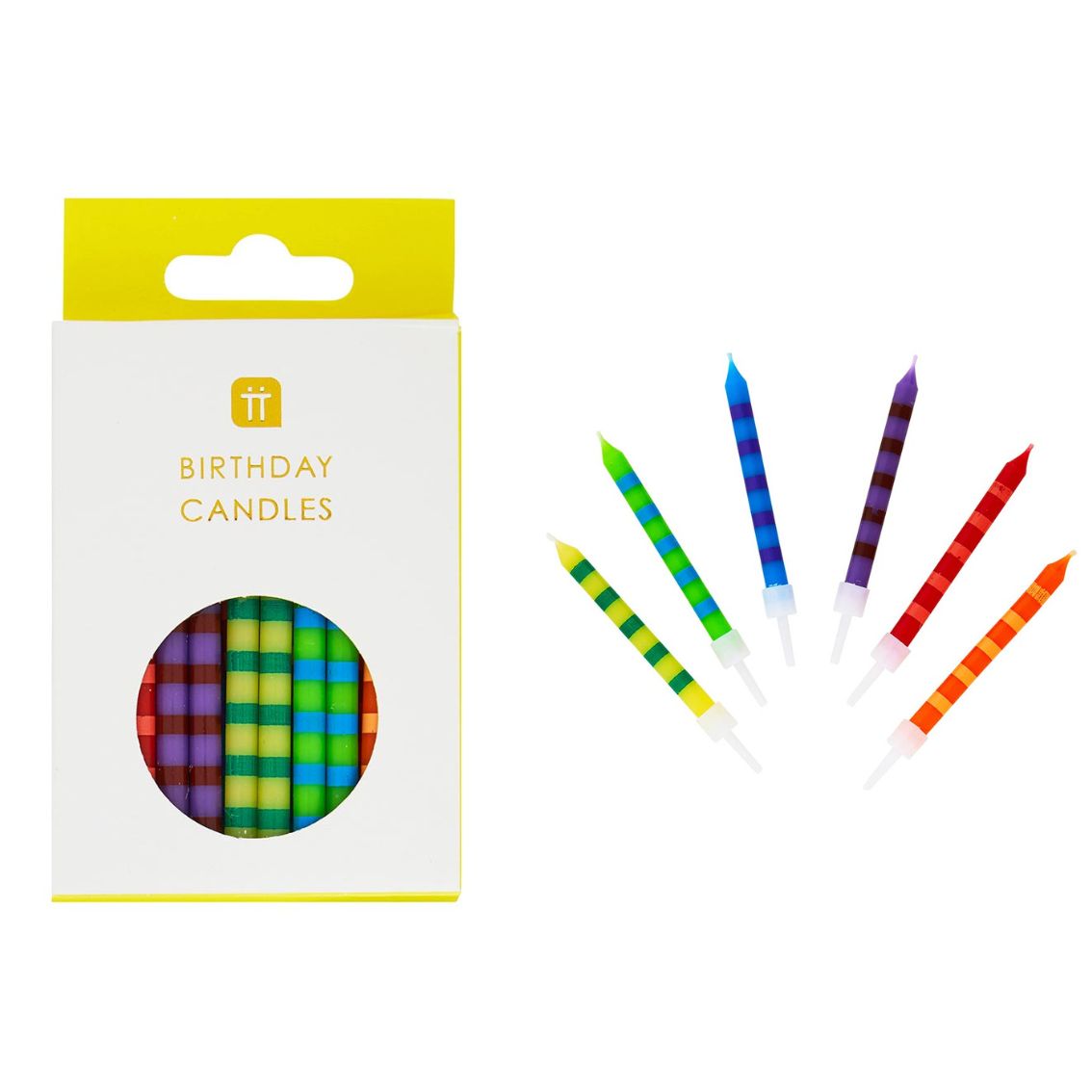 Striped Multi - Coloured Birthday Candles x 24