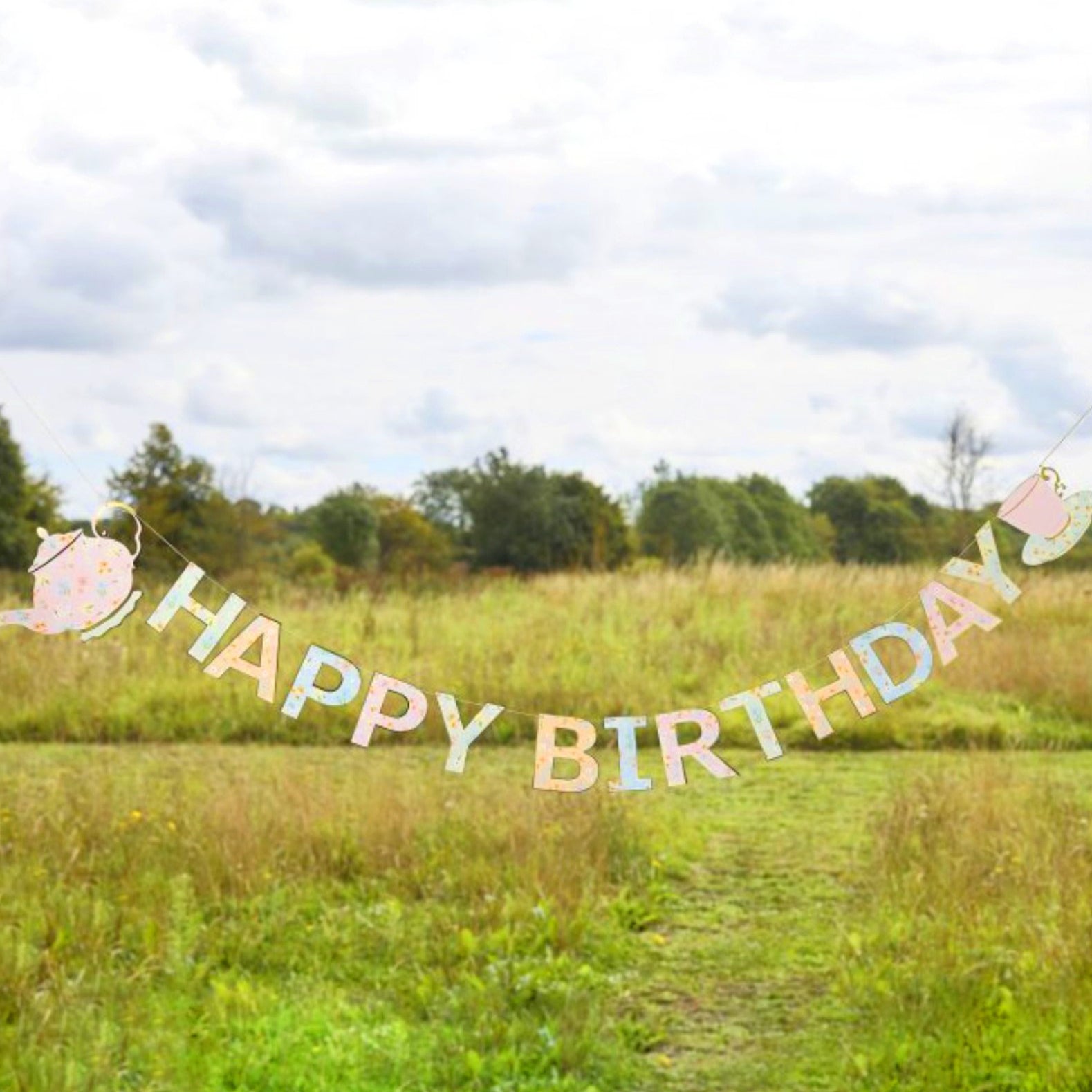 Floral Tea Party Happy Birthday Banner - 2.5m