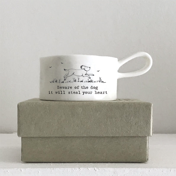 East of India Handled Tealight Holder 'Beware of the dog, it will steal your heart'