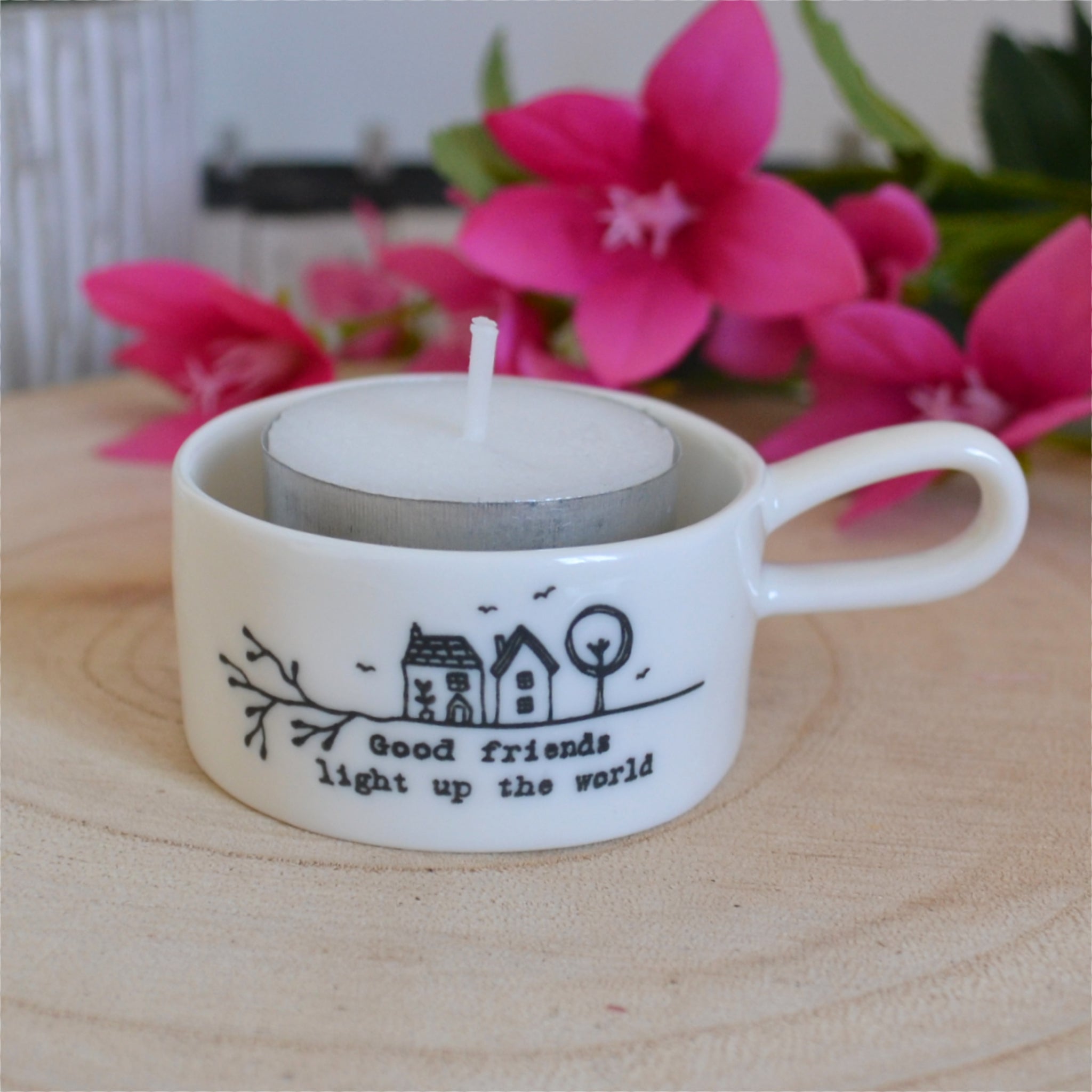 East of India Tealight Holder 'Good Friends Light Up The World'