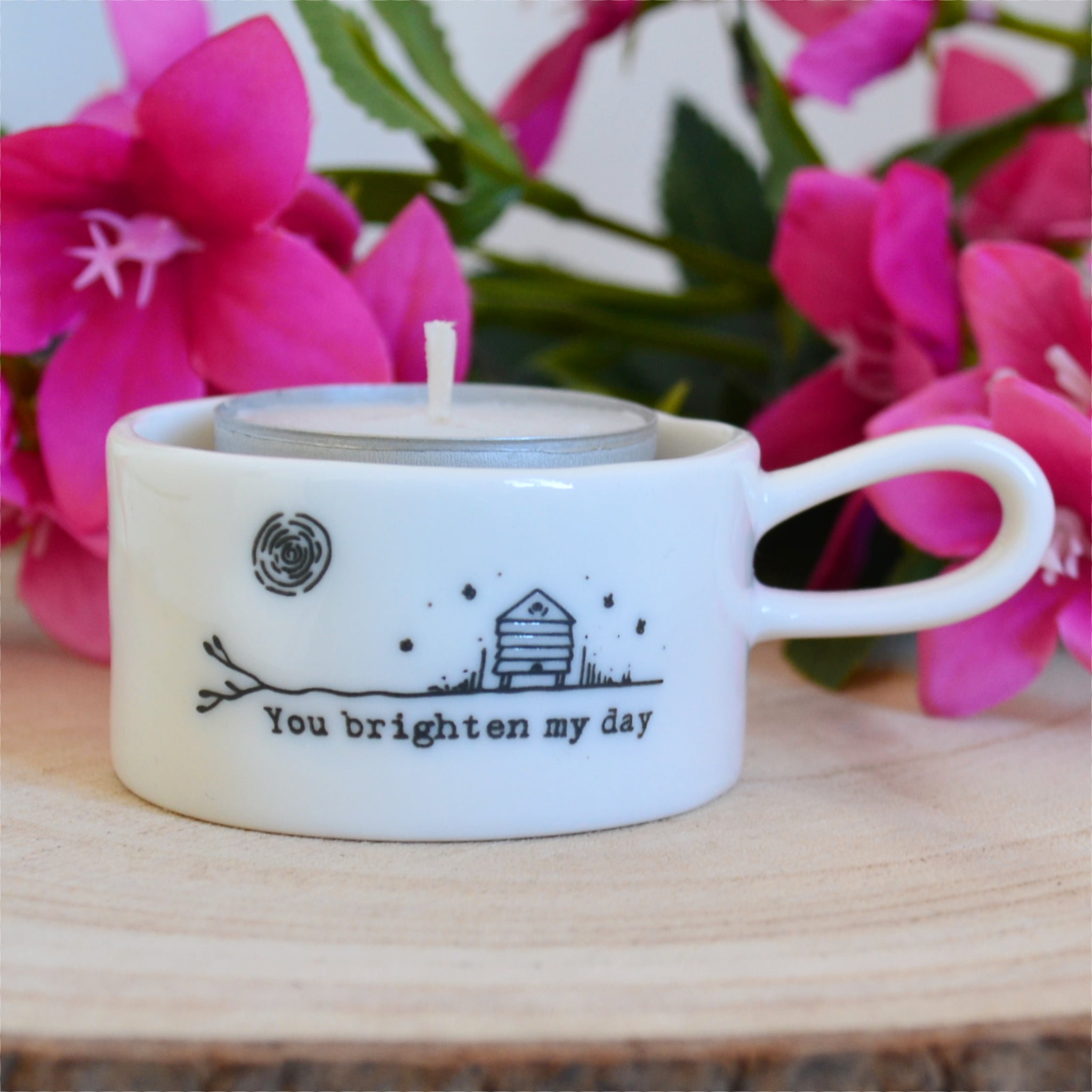 East of India Tealight Holder 'You Brighten My Day'