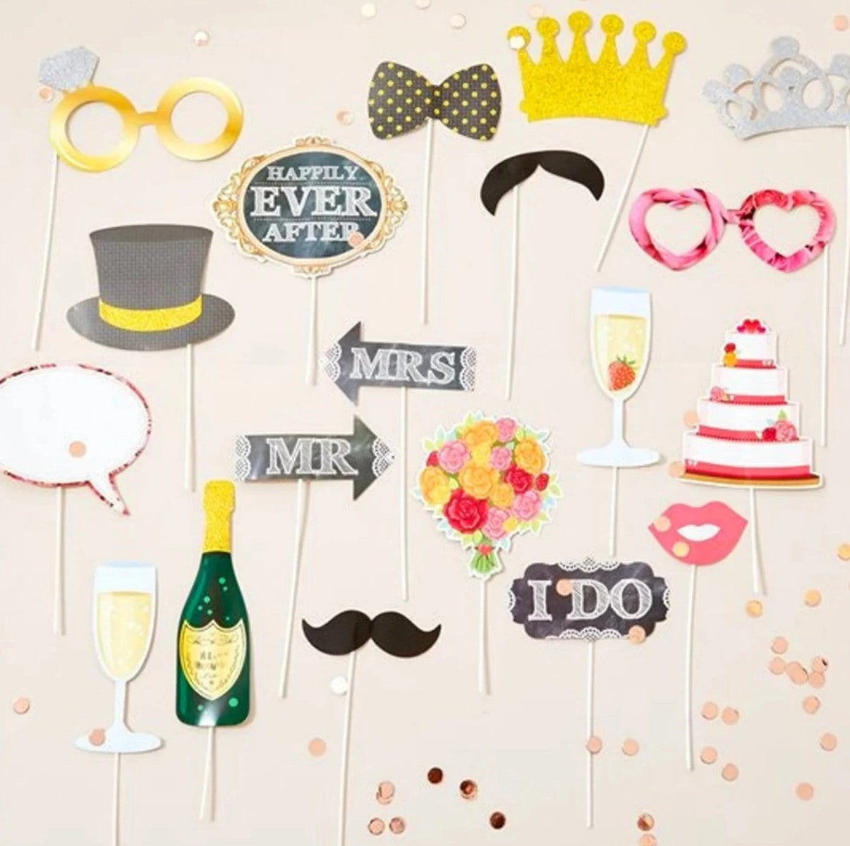 Fun Wedding Photo Props - Pack of 20