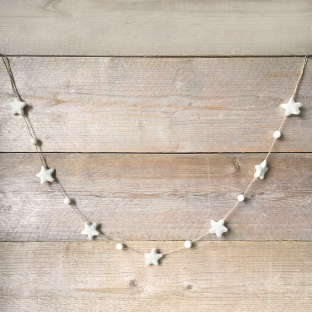 East of India White Felt Star Scandi Style Garland