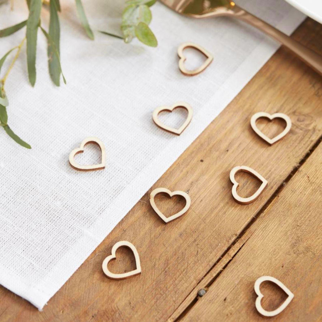 Wooden Heart Table Confetti - Pack of 25
