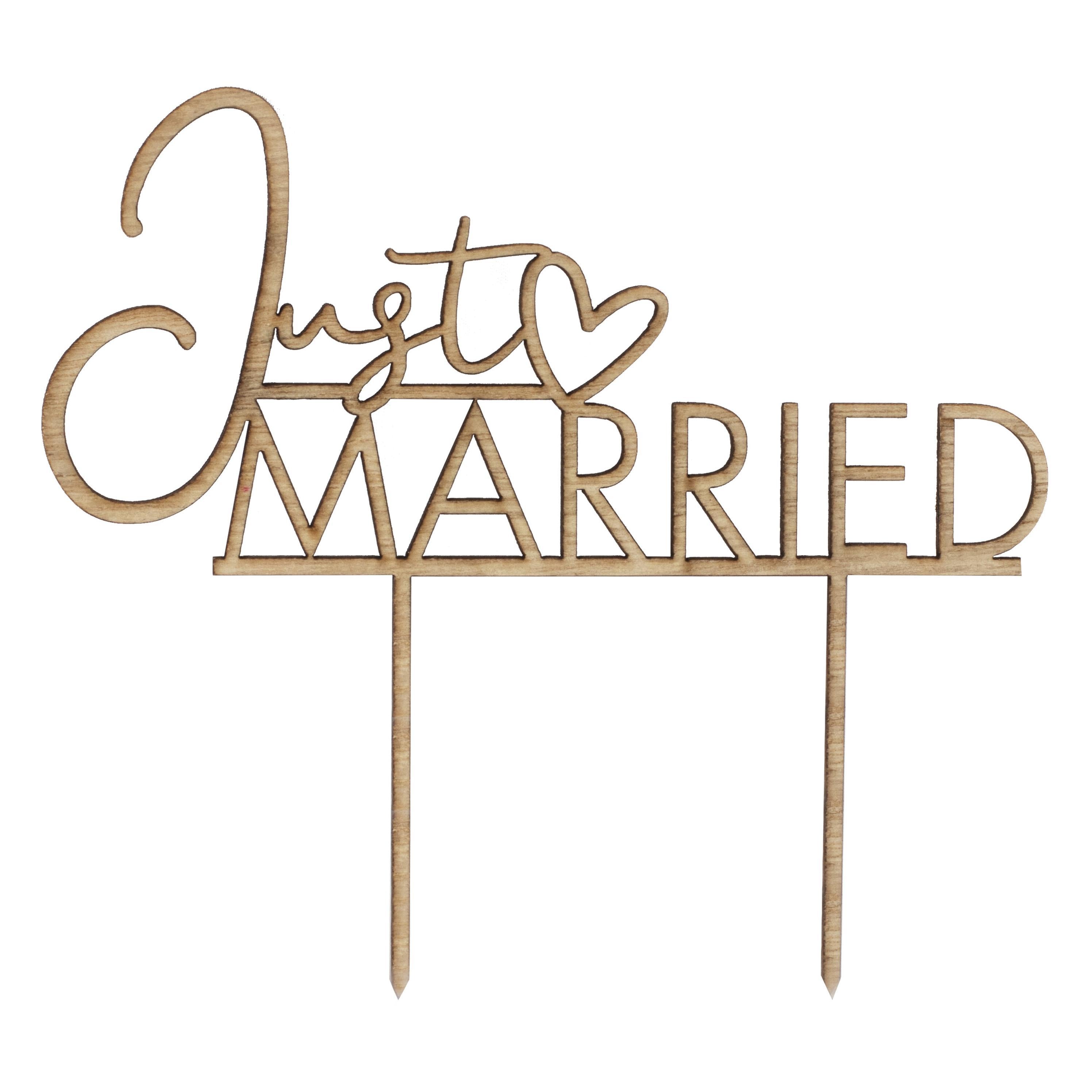Wooden Just Married Cake Topper