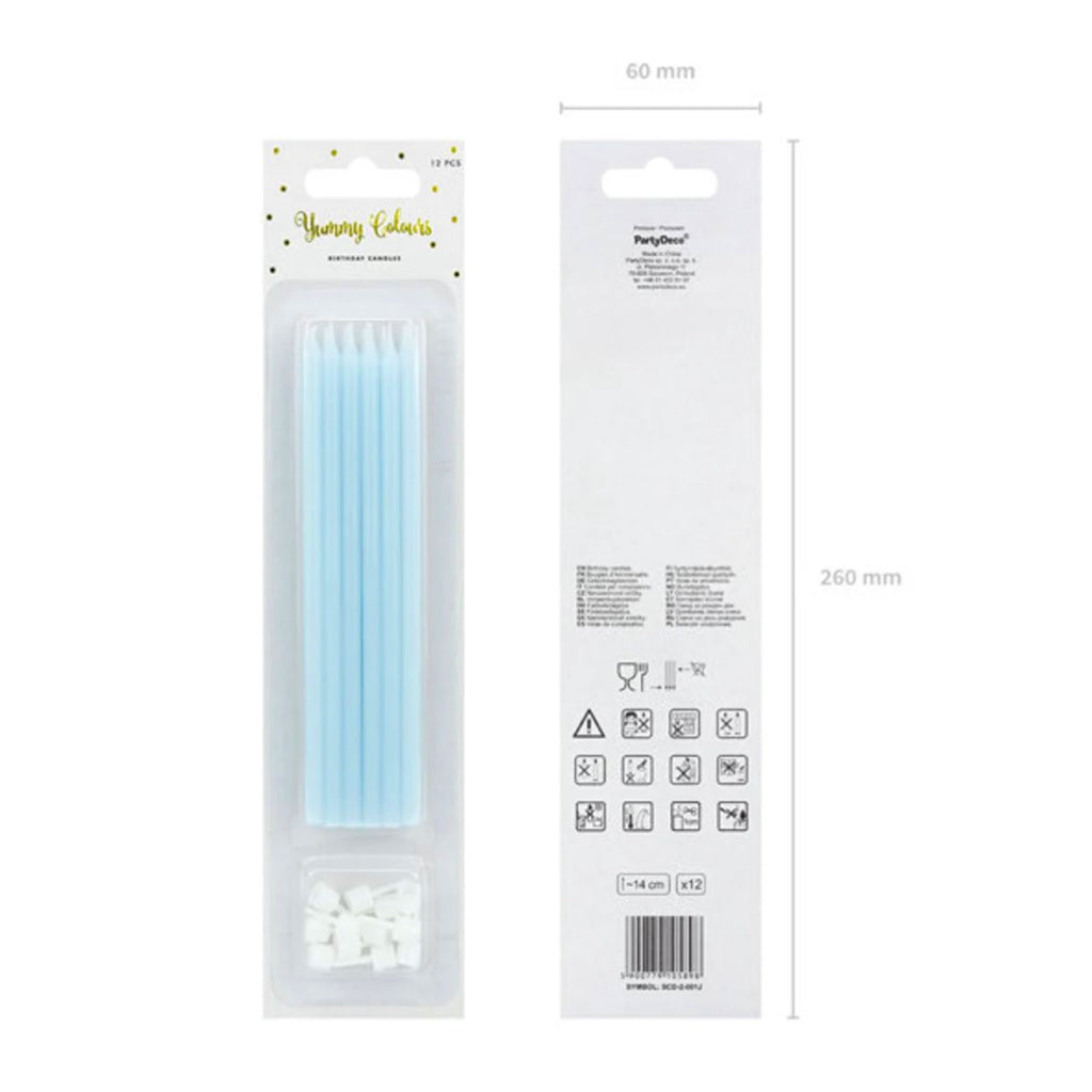 Tall Blue Birthday Candles (x12)