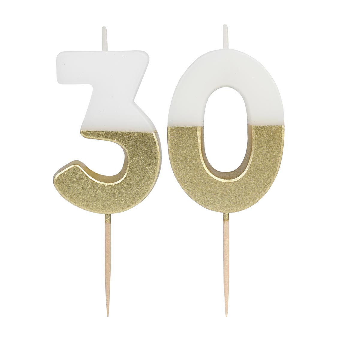 Gold & White 30th Birthday Candle Set
