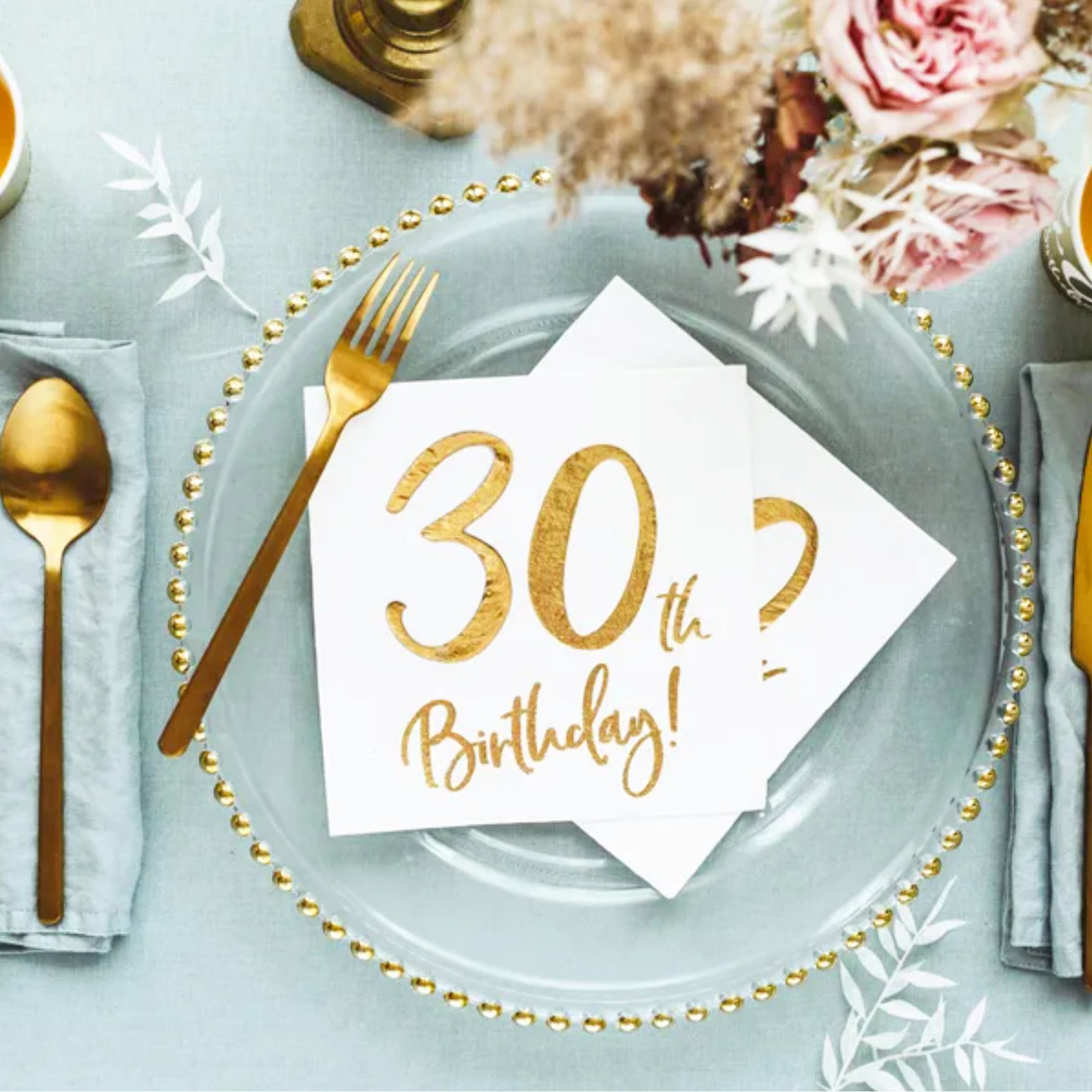 30th Birthday Gold Foil on White Napkins x 20