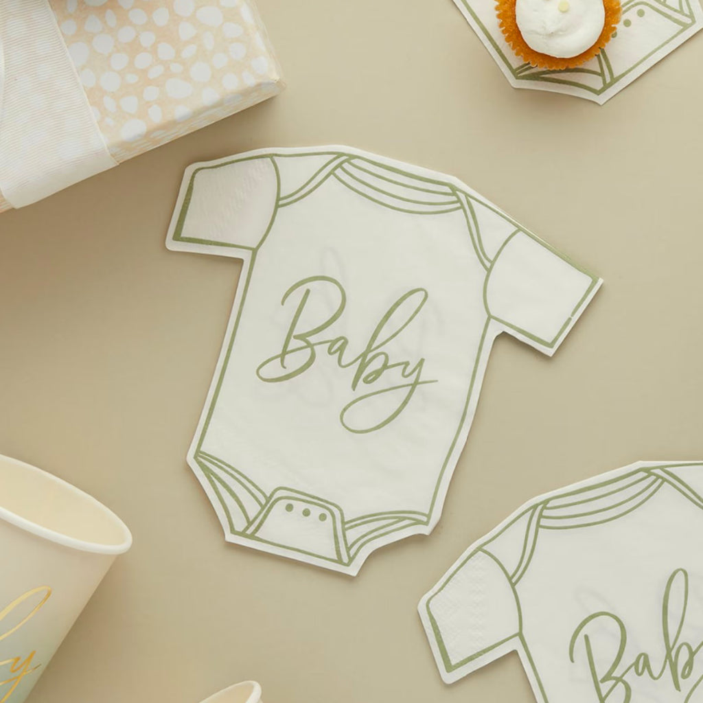 Sage Green Babygrow Shaped Napkins x16