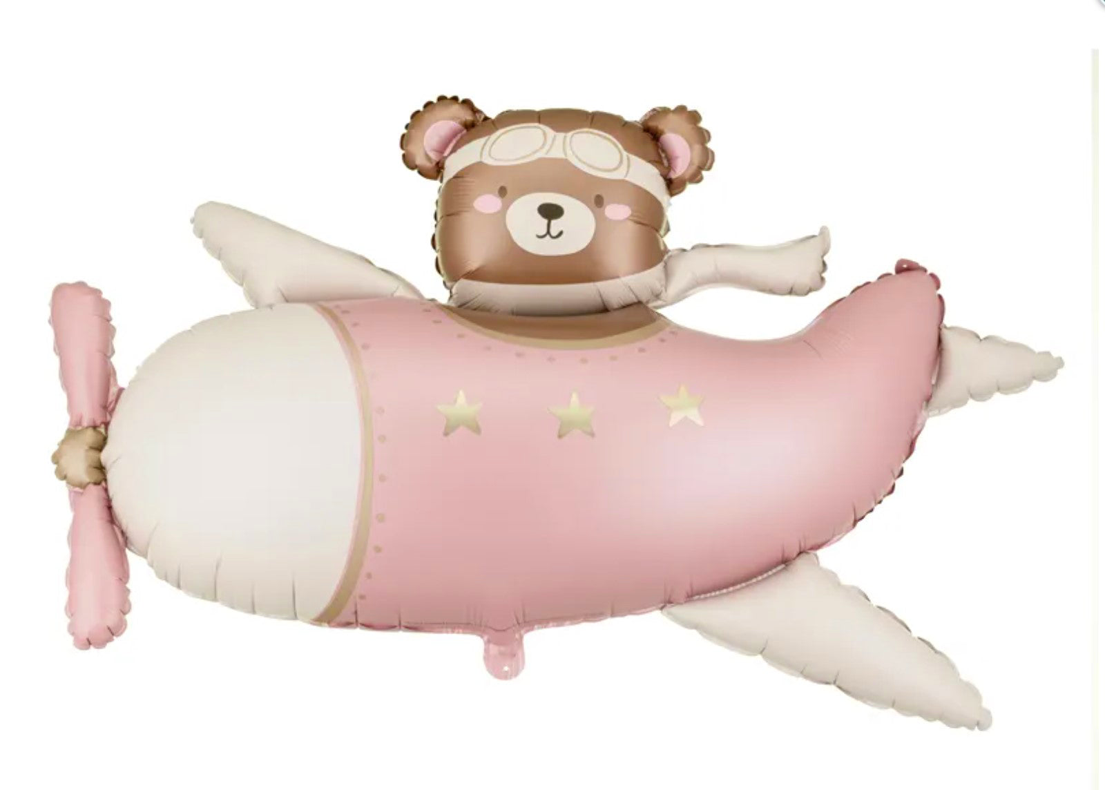 Bear in Light Pink Plane Foil Balloon - 37 inch